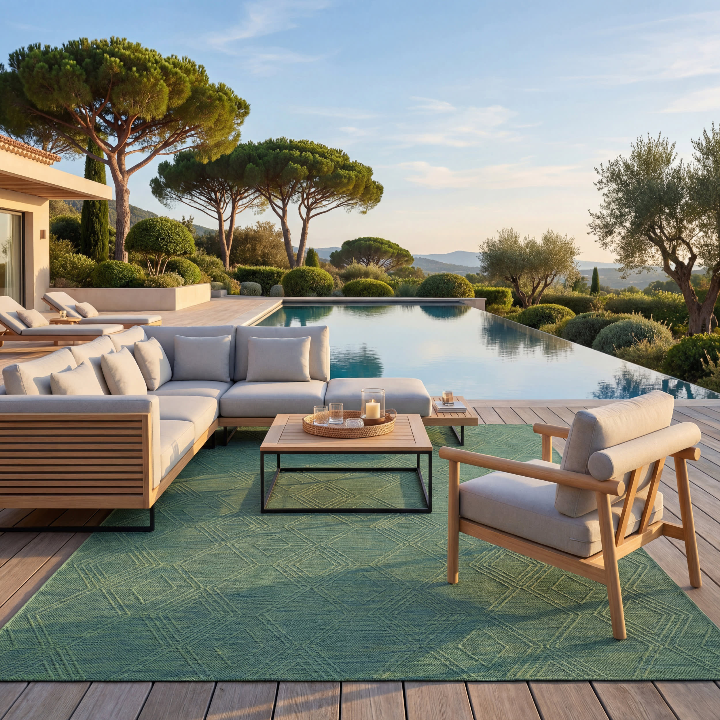 Tesnia Modern Solid Indoor/Outdoor Rug | Teal - Image 2