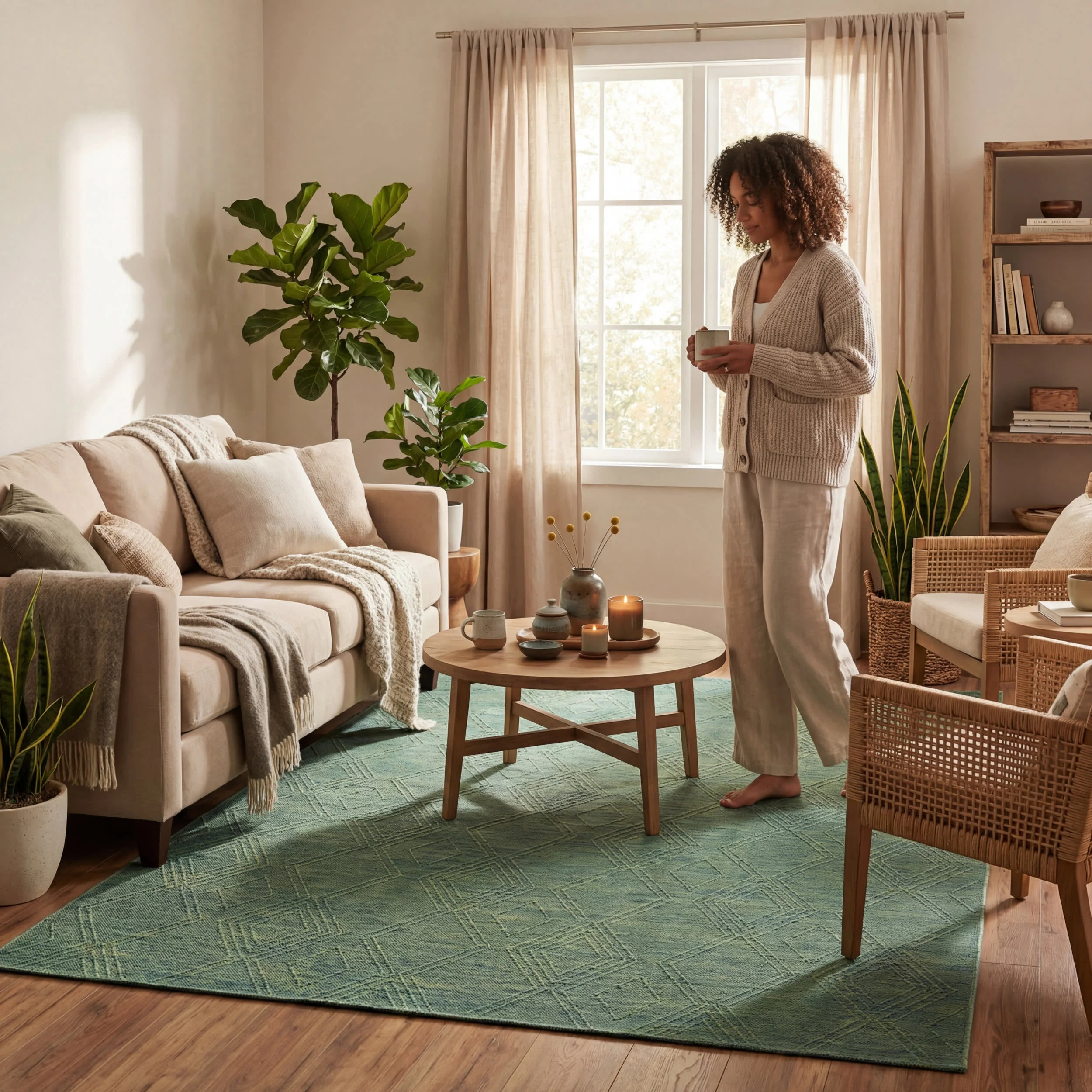 Tesnia Modern Solid Indoor/Outdoor Rug | Teal - Image 8