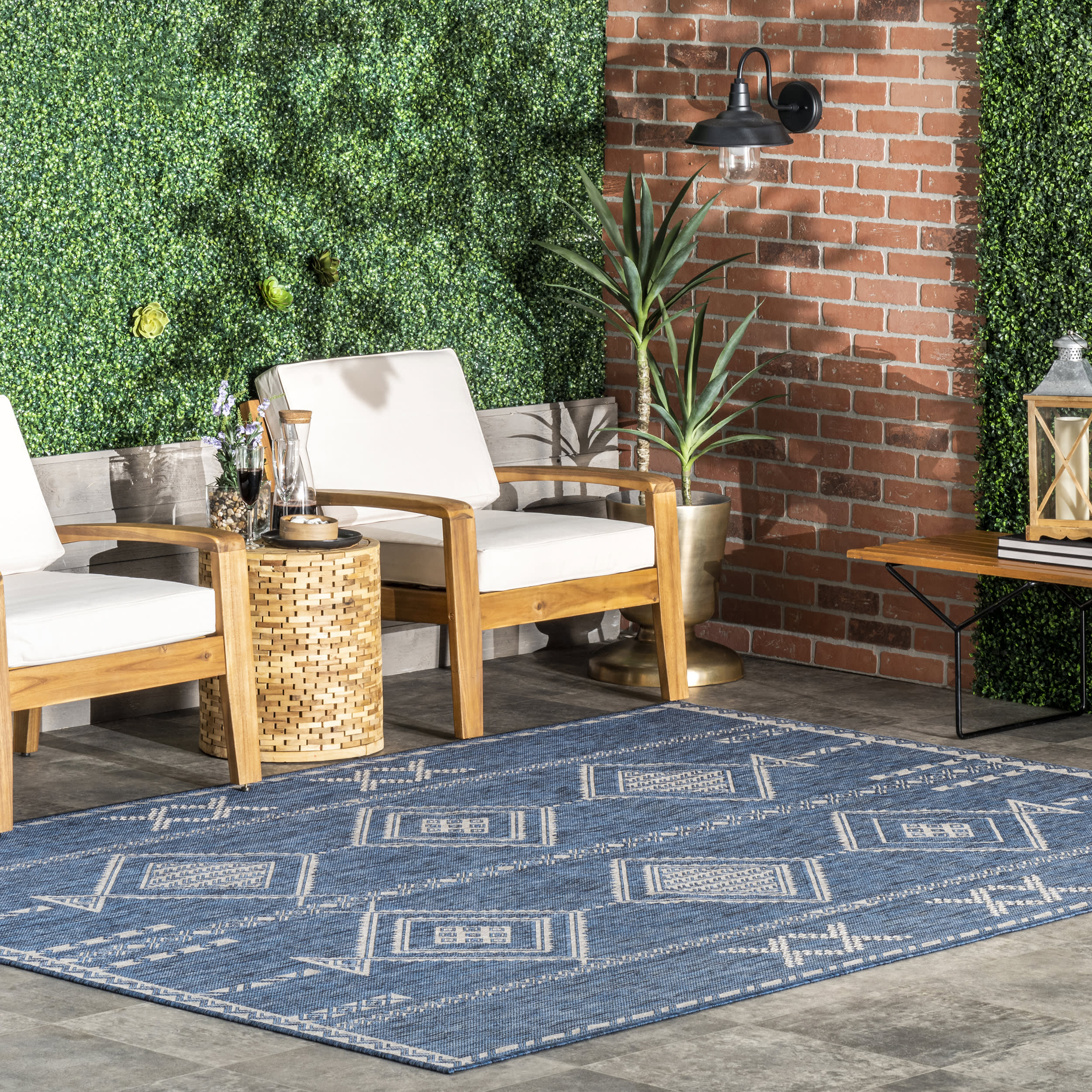 Tessa Geometric Indoor/Outdoor Rug | Blue - Image 2