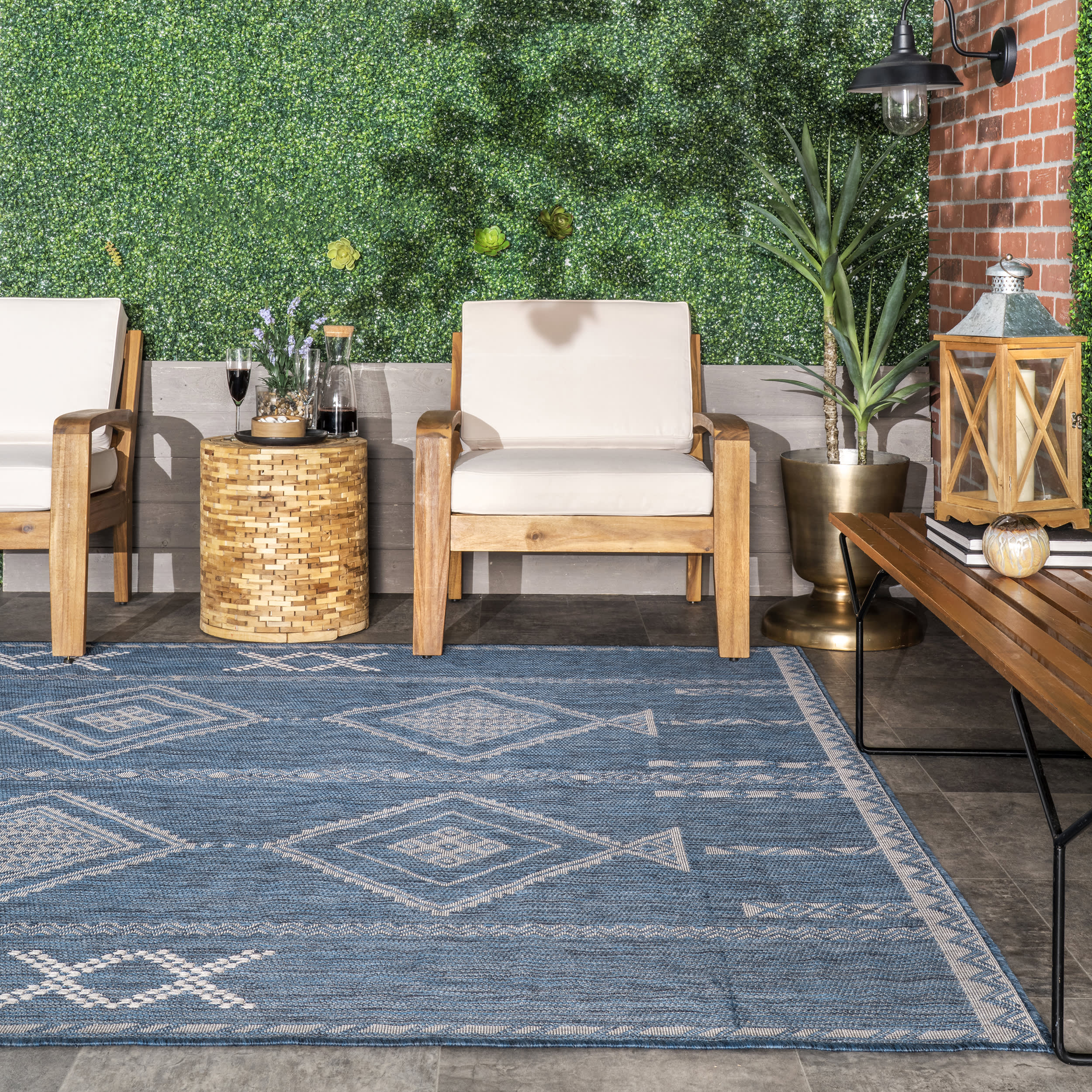 Tessa Geometric Indoor/Outdoor Rug | Blue - Image 4