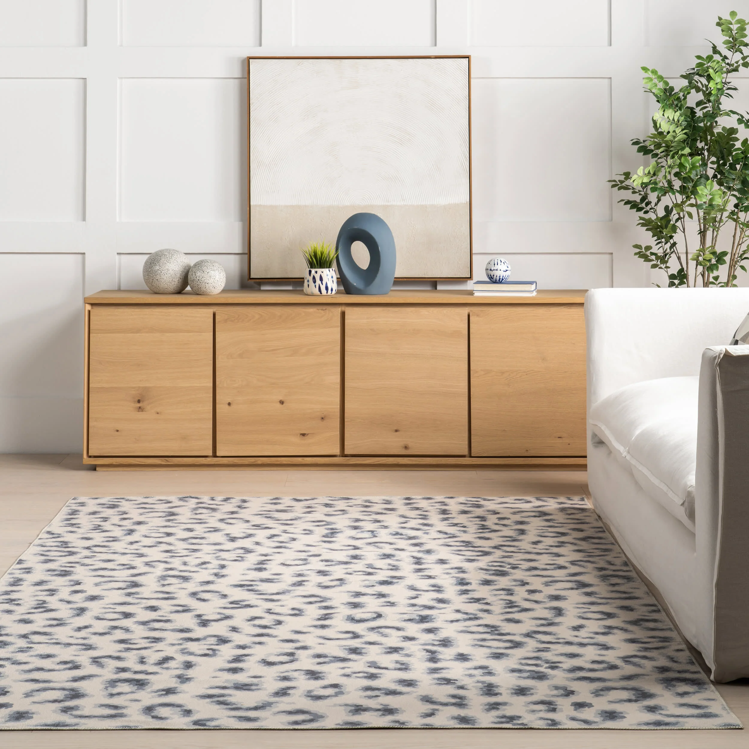 Tessa Leopard Washable Rug | Blue - Image 4