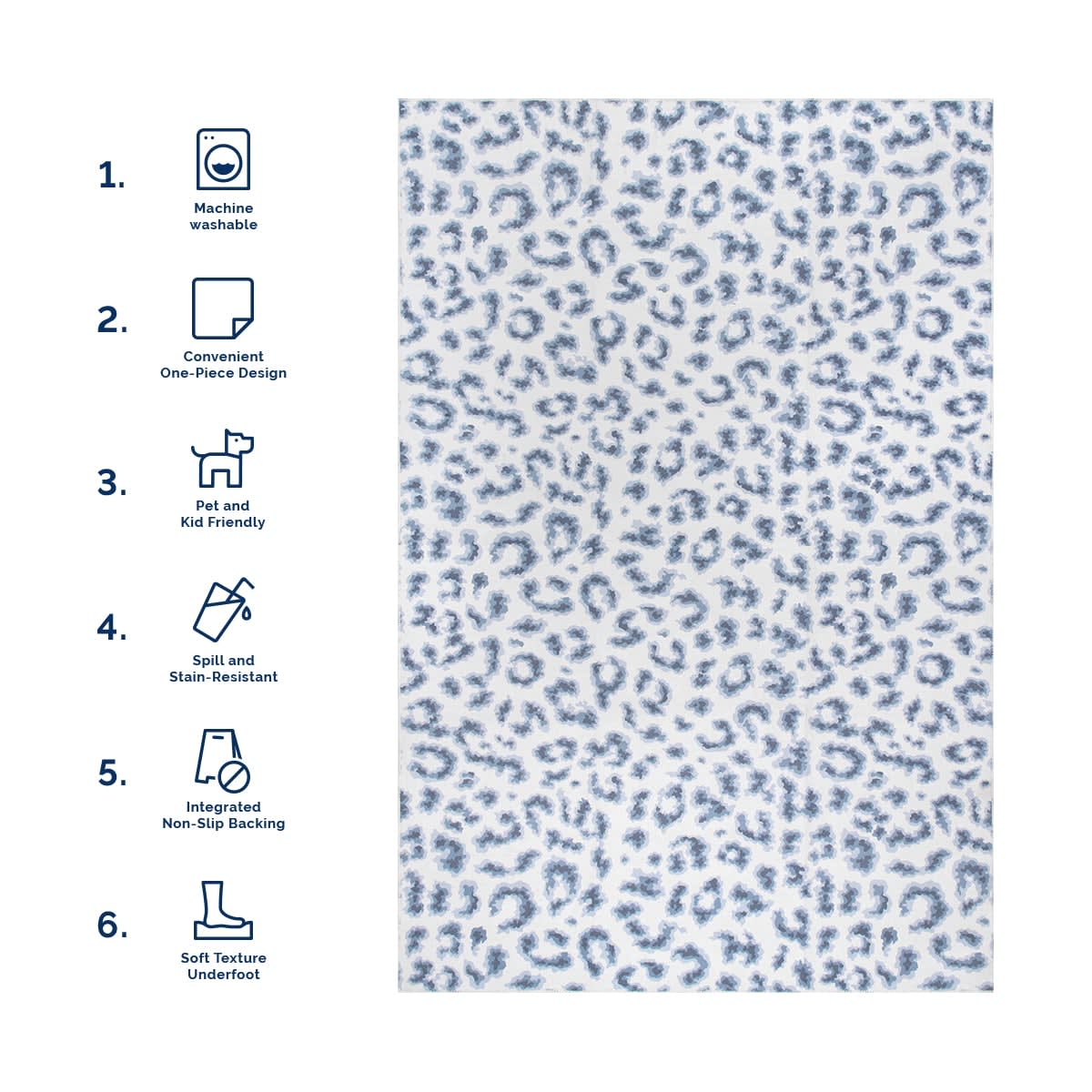 Tessa Leopard Washable Rug | Blue - Image 6