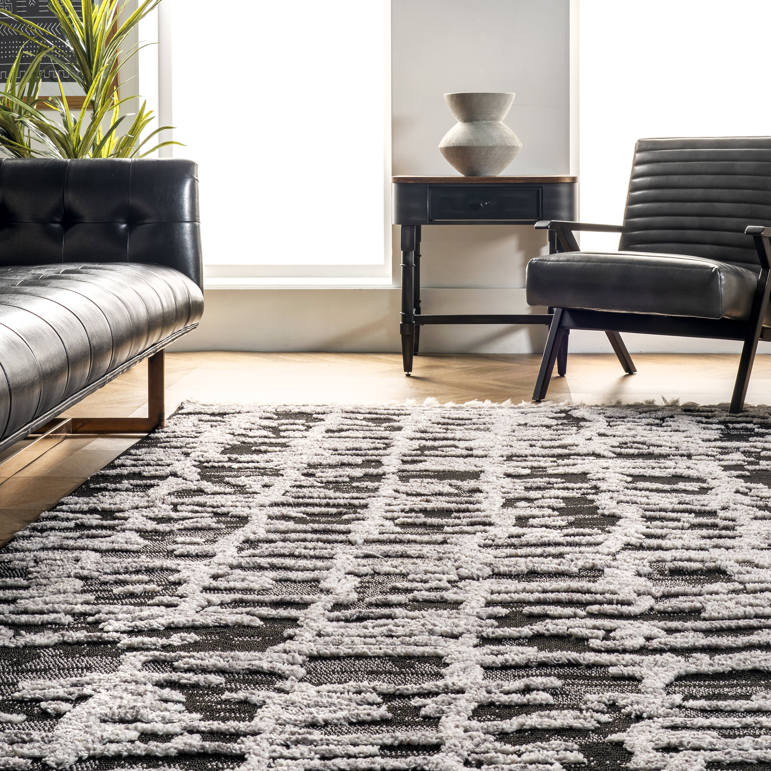 Textured Abstract Tasseled Rug | Light Grey - Image 4