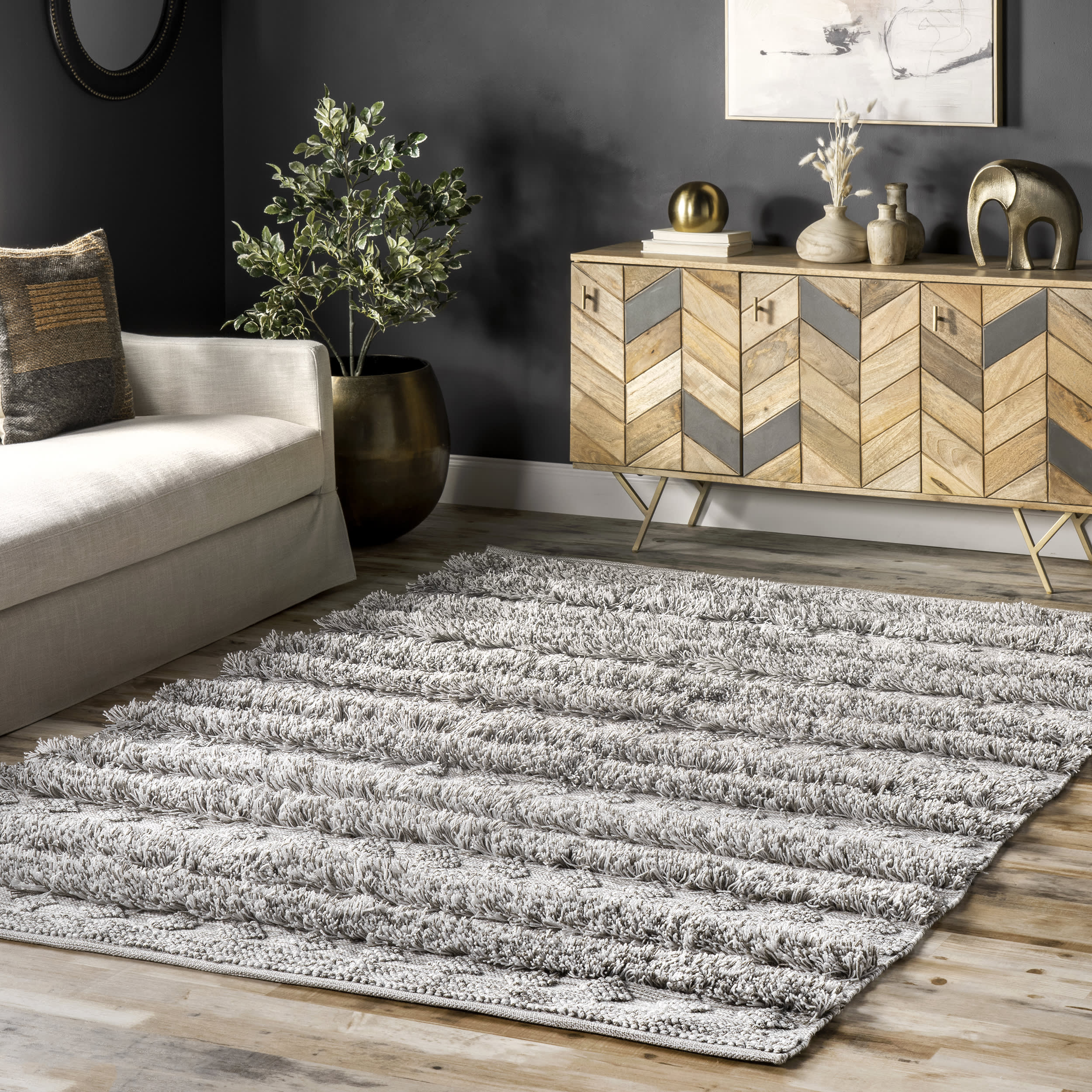 Textured Banded Rug | Grey - Image 2