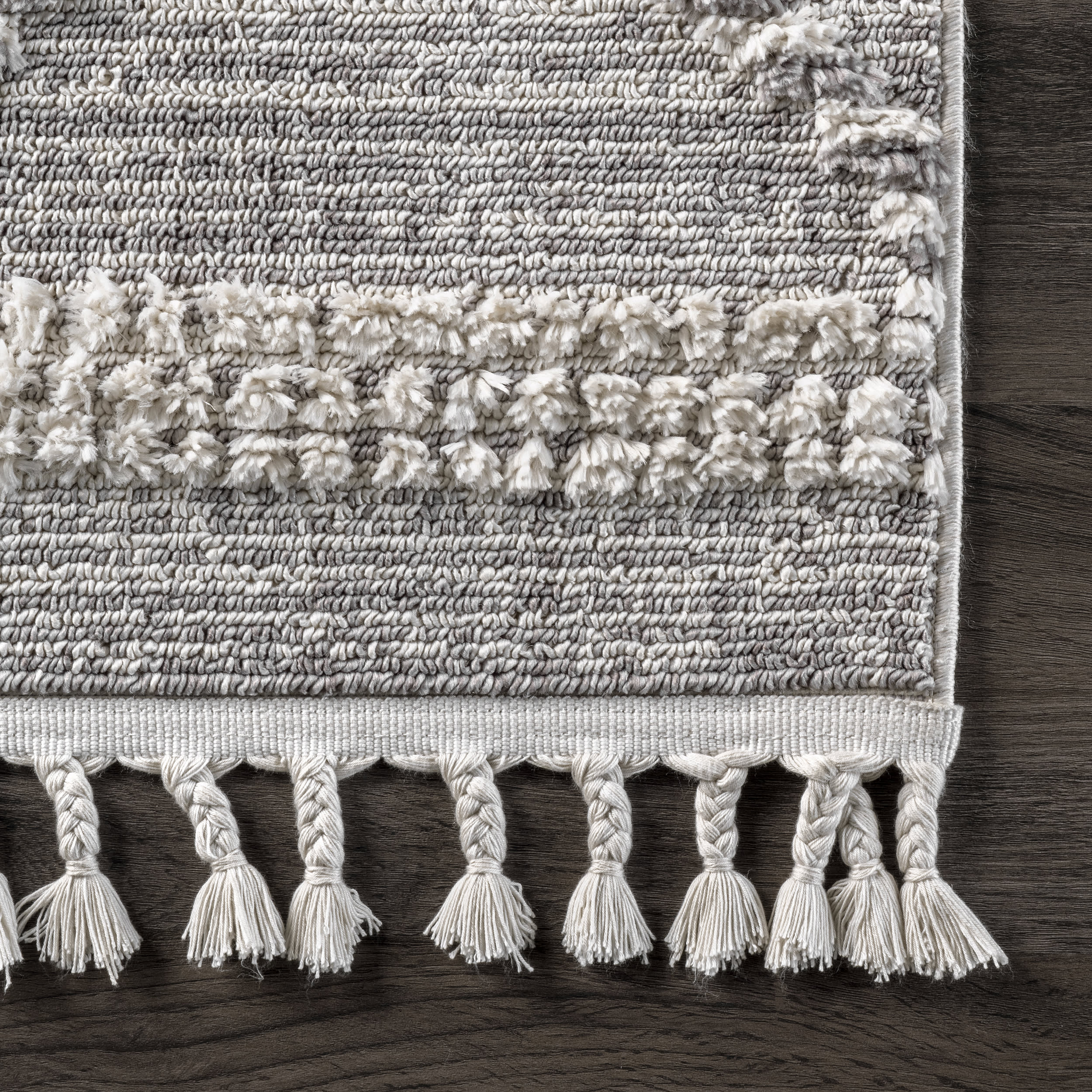 Textured Cable Trellis Tassel Rug | Grey - Image 3
