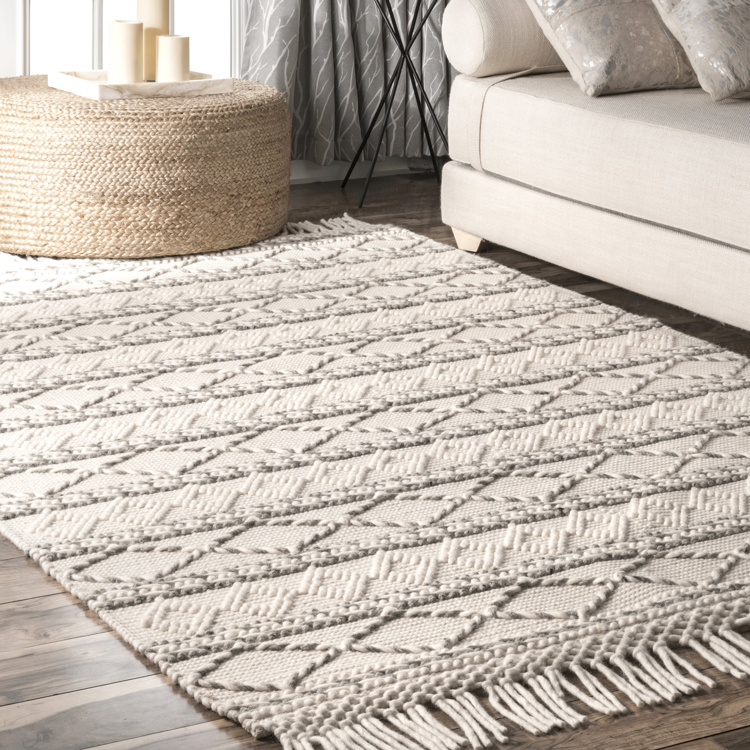 Textured Diamond Rug | Ivory - Image 2