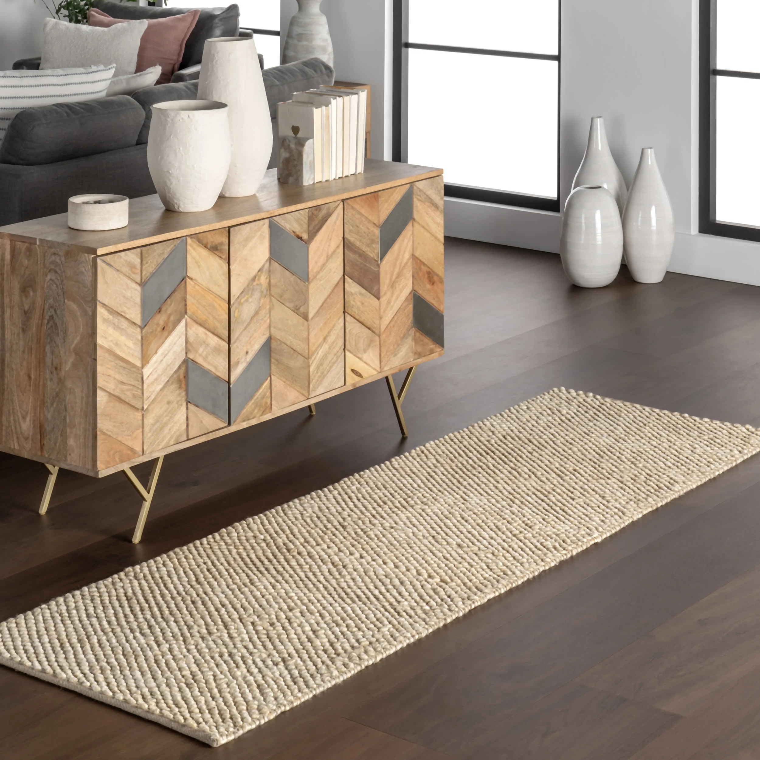 Textured Handwoven Jute Rug | Beige - Image 2