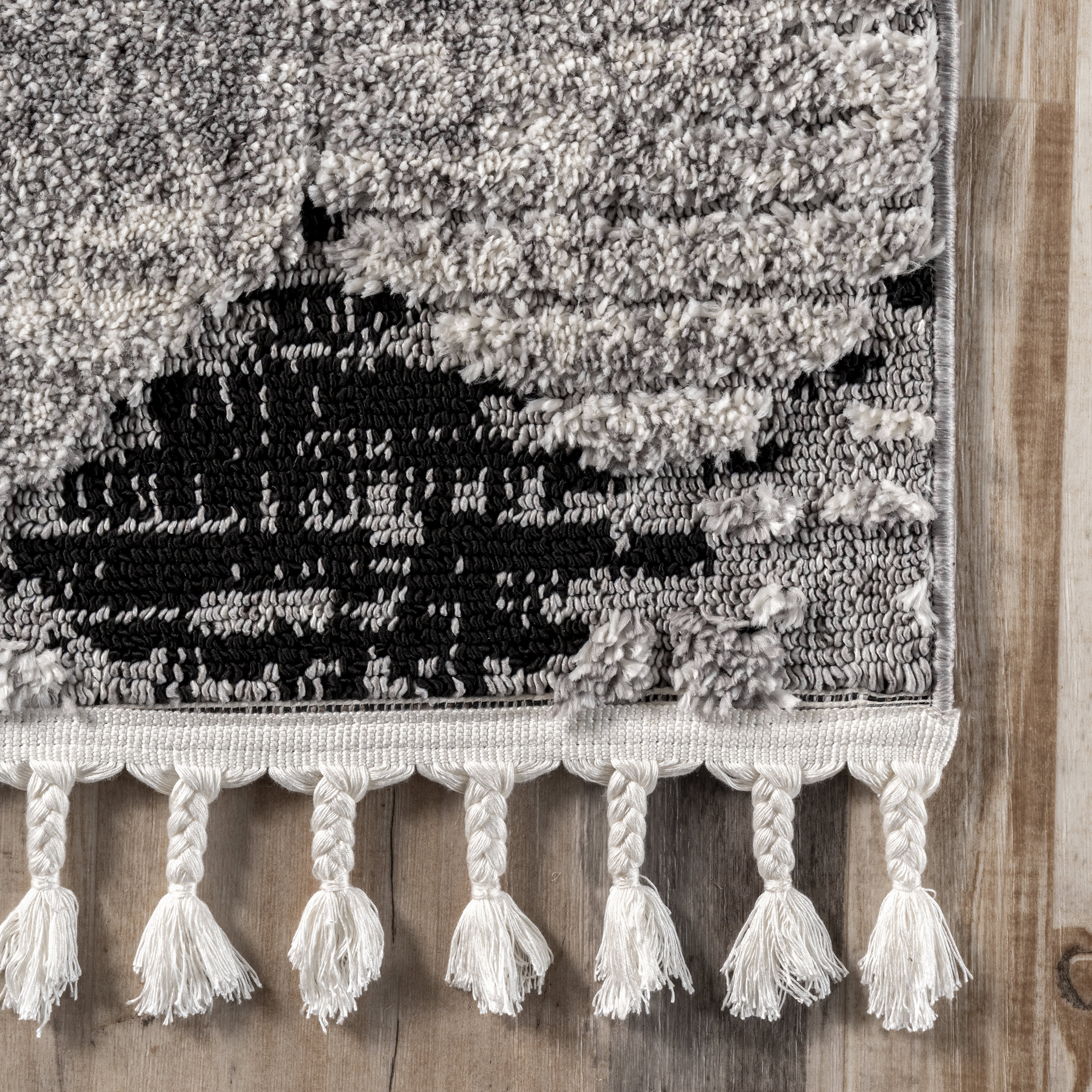 Textured Herringbone Tasseled Rug | Black - Image 3