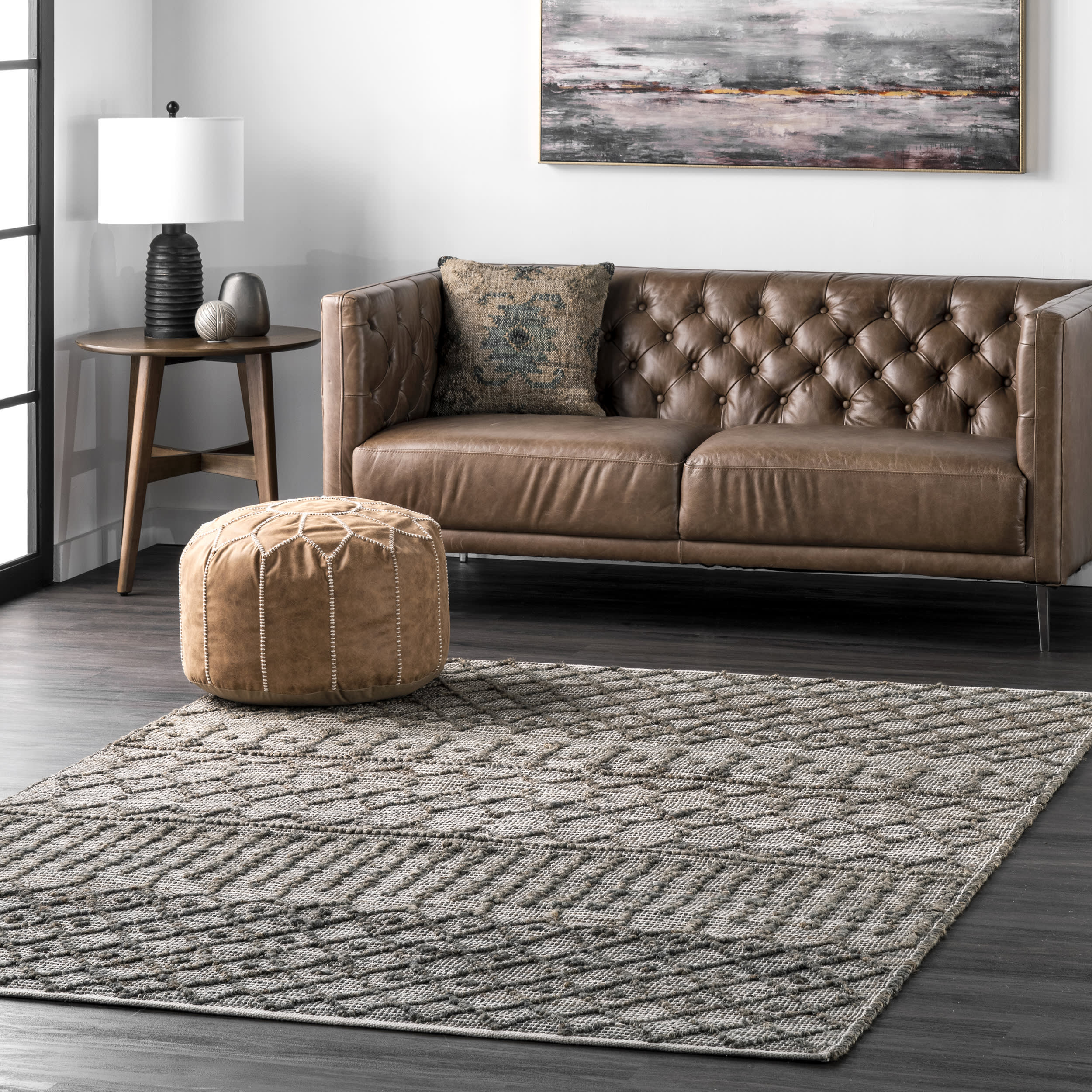Textured Modern Trellis Rug | Dark Grey - Image 2