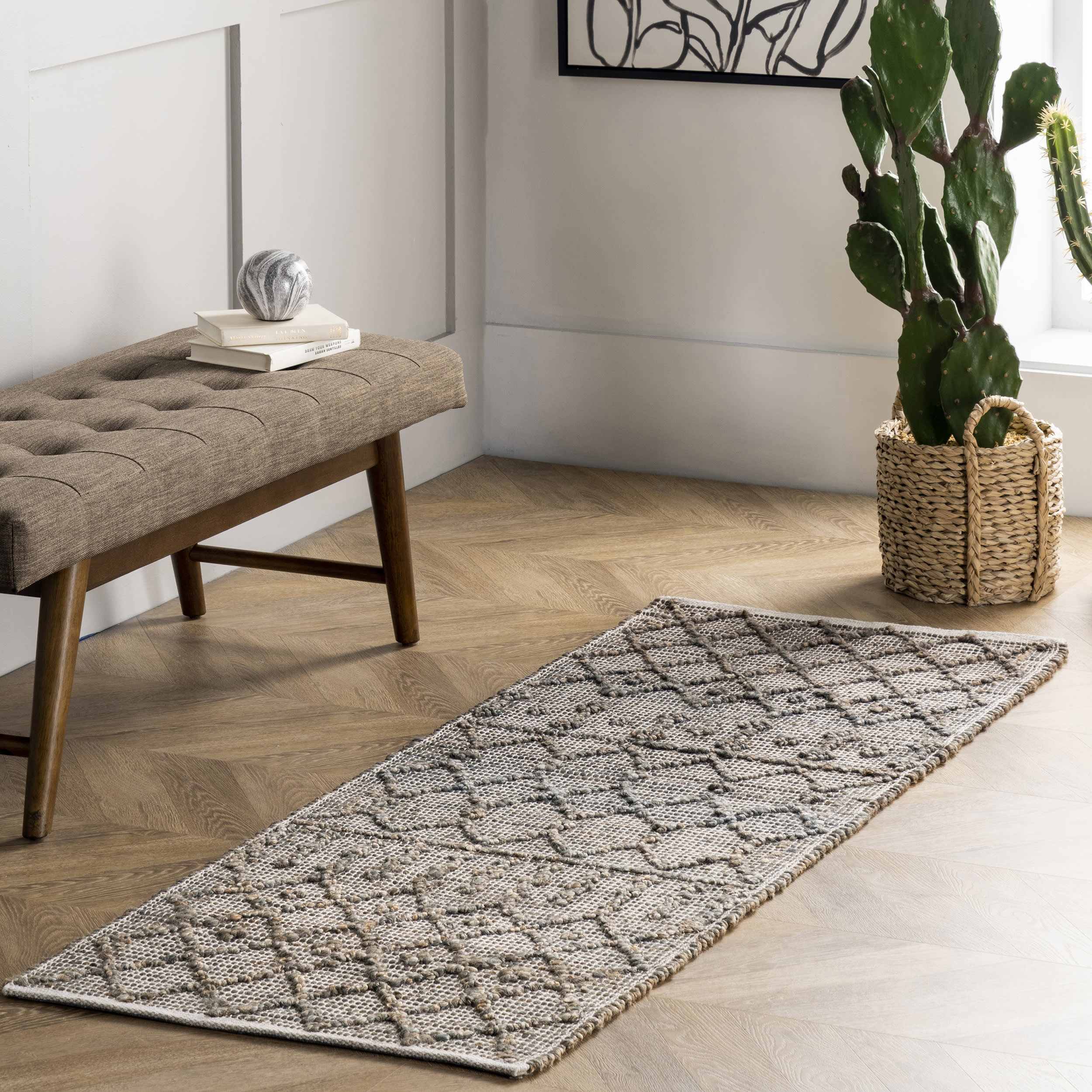 Textured Modern Trellis Rug | Dark Grey - Image 2