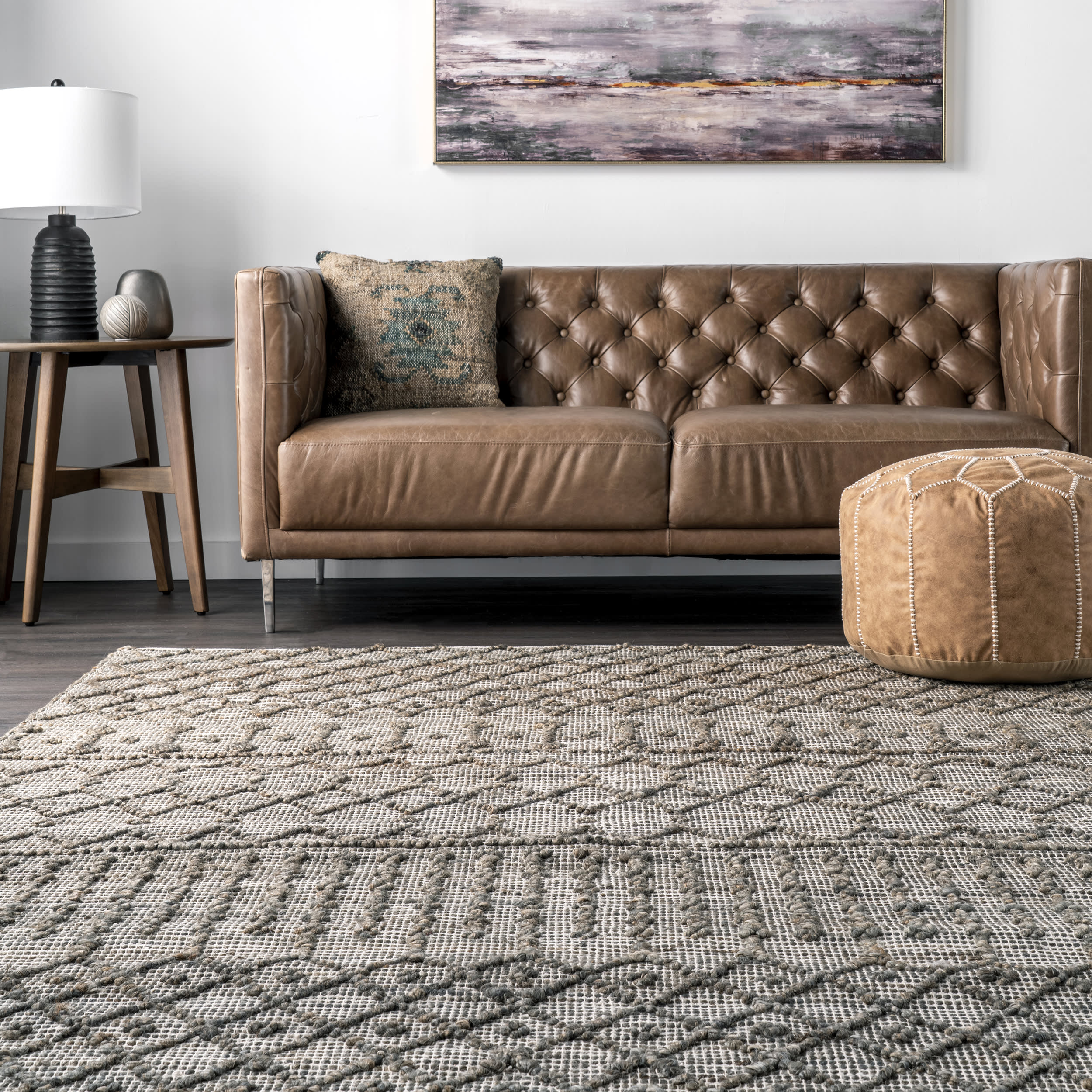 Textured Modern Trellis Rug | Dark Grey - Image 4