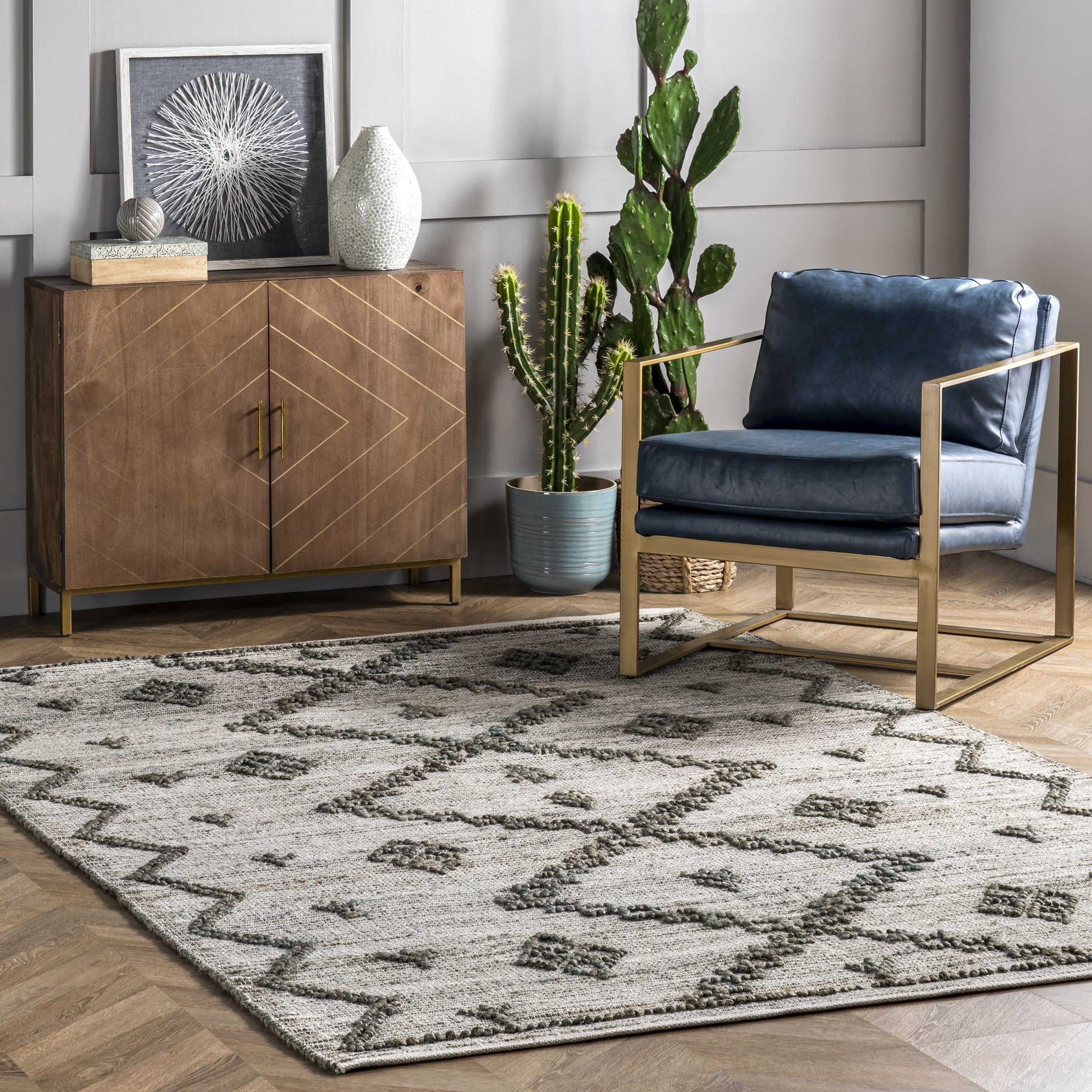 Textured Moroccan Jute Rug | Light Grey - Image 2