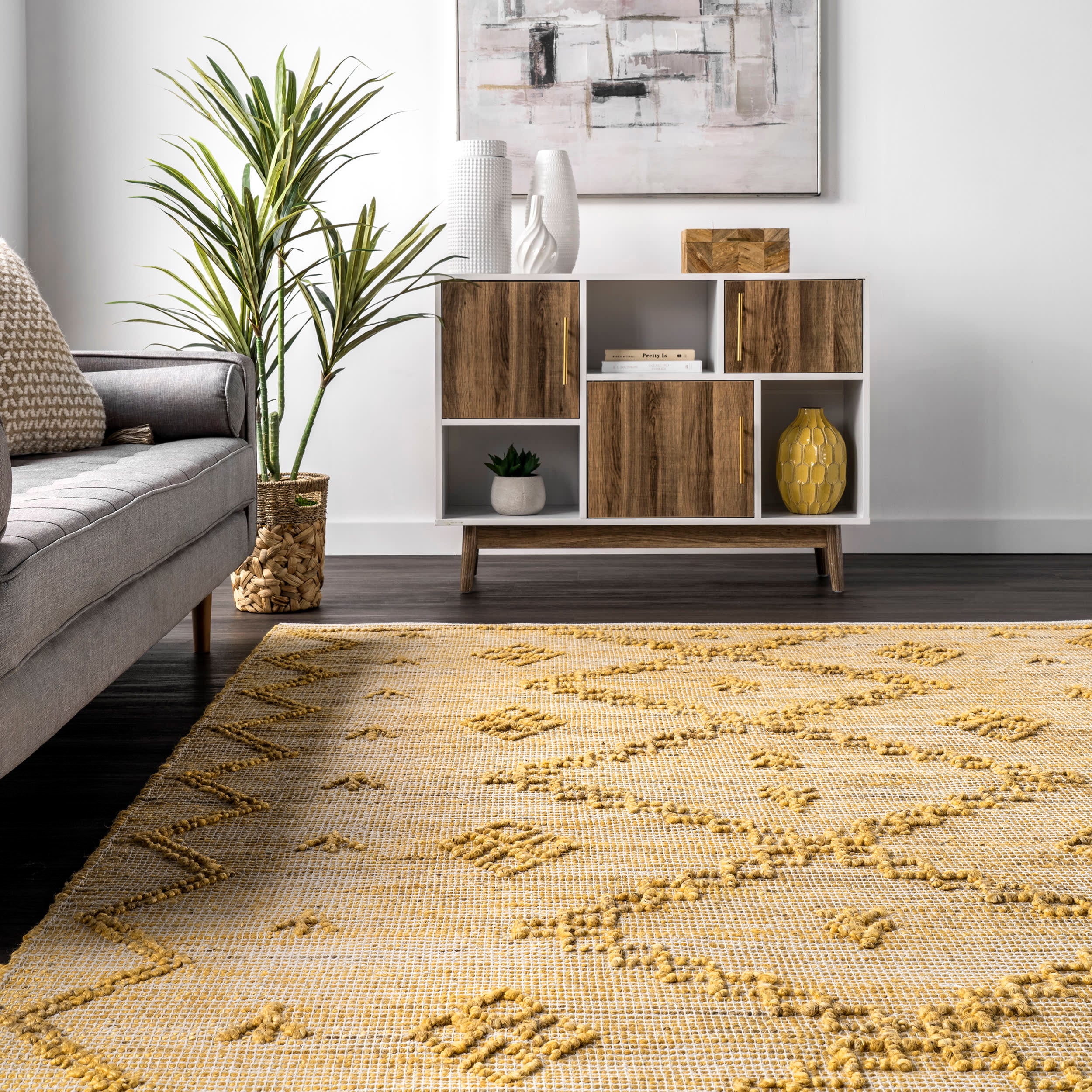 Textured Moroccan Jute Rug | Yellow - Image 4