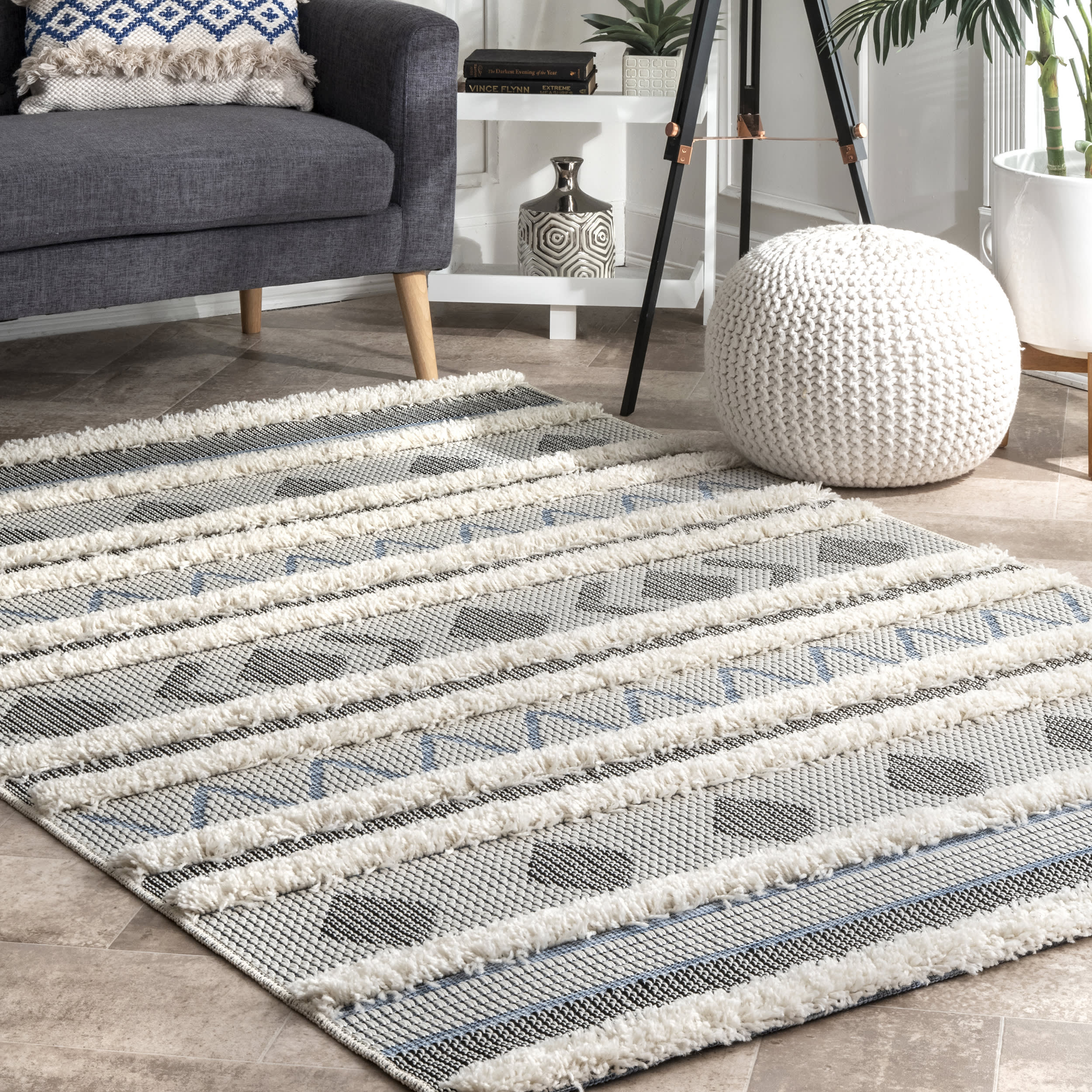 Textured Stripes Rug | Denim Blue - Image 2