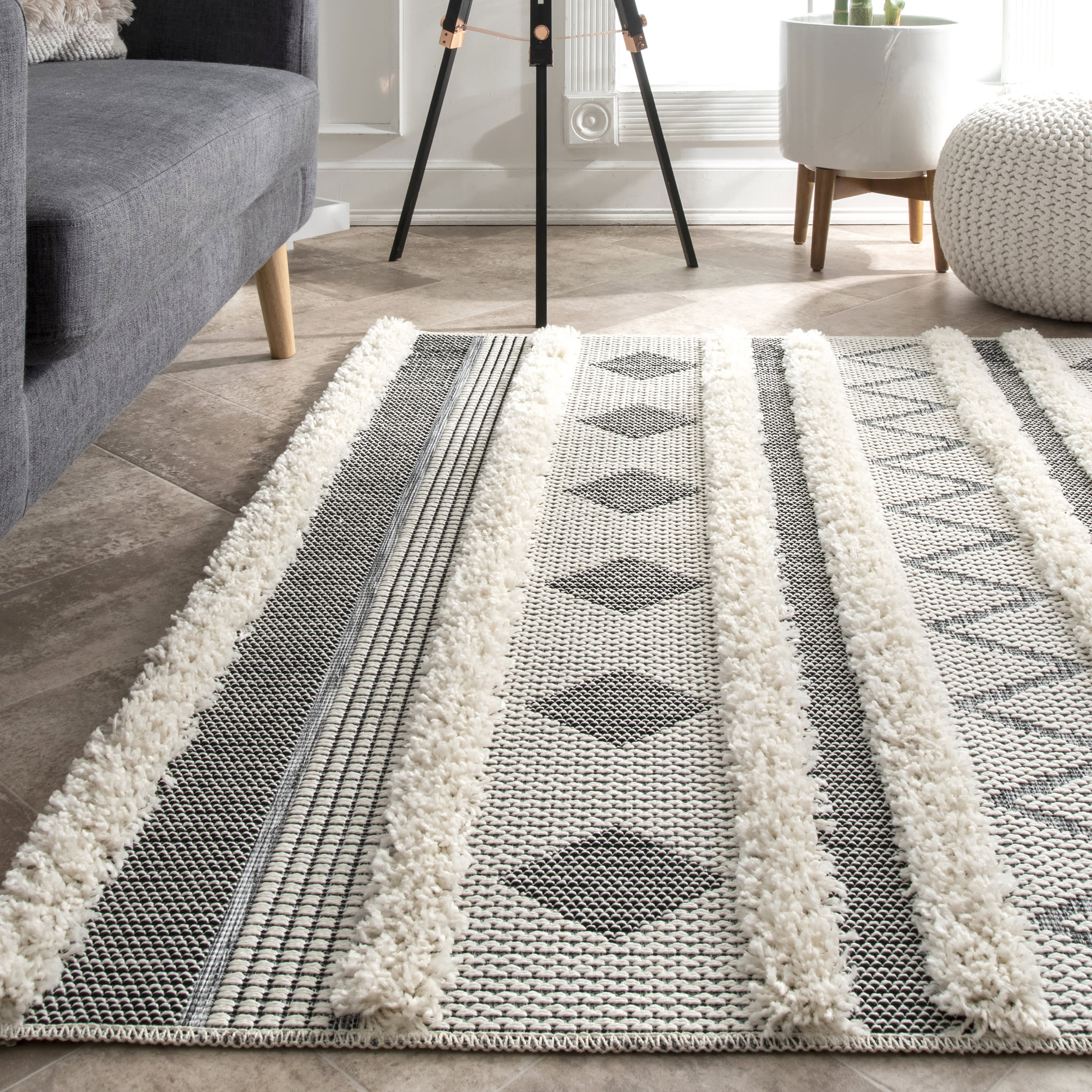 Textured Stripes Rug | Off White - Image 4