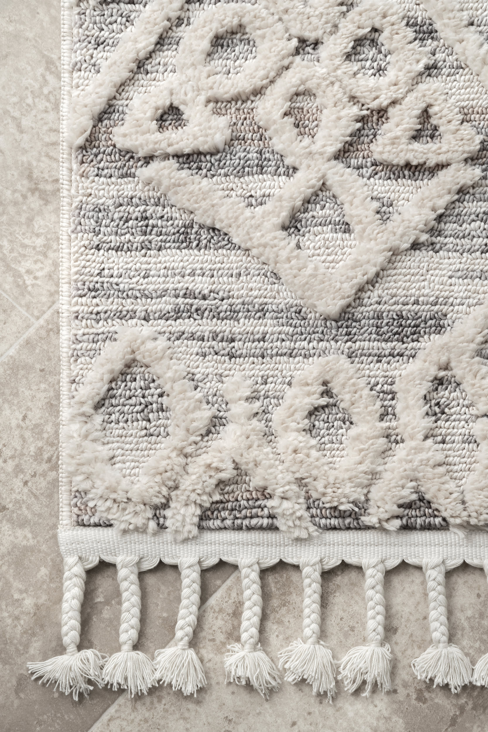 Textured Tasseled Rug | Beige - Image 3