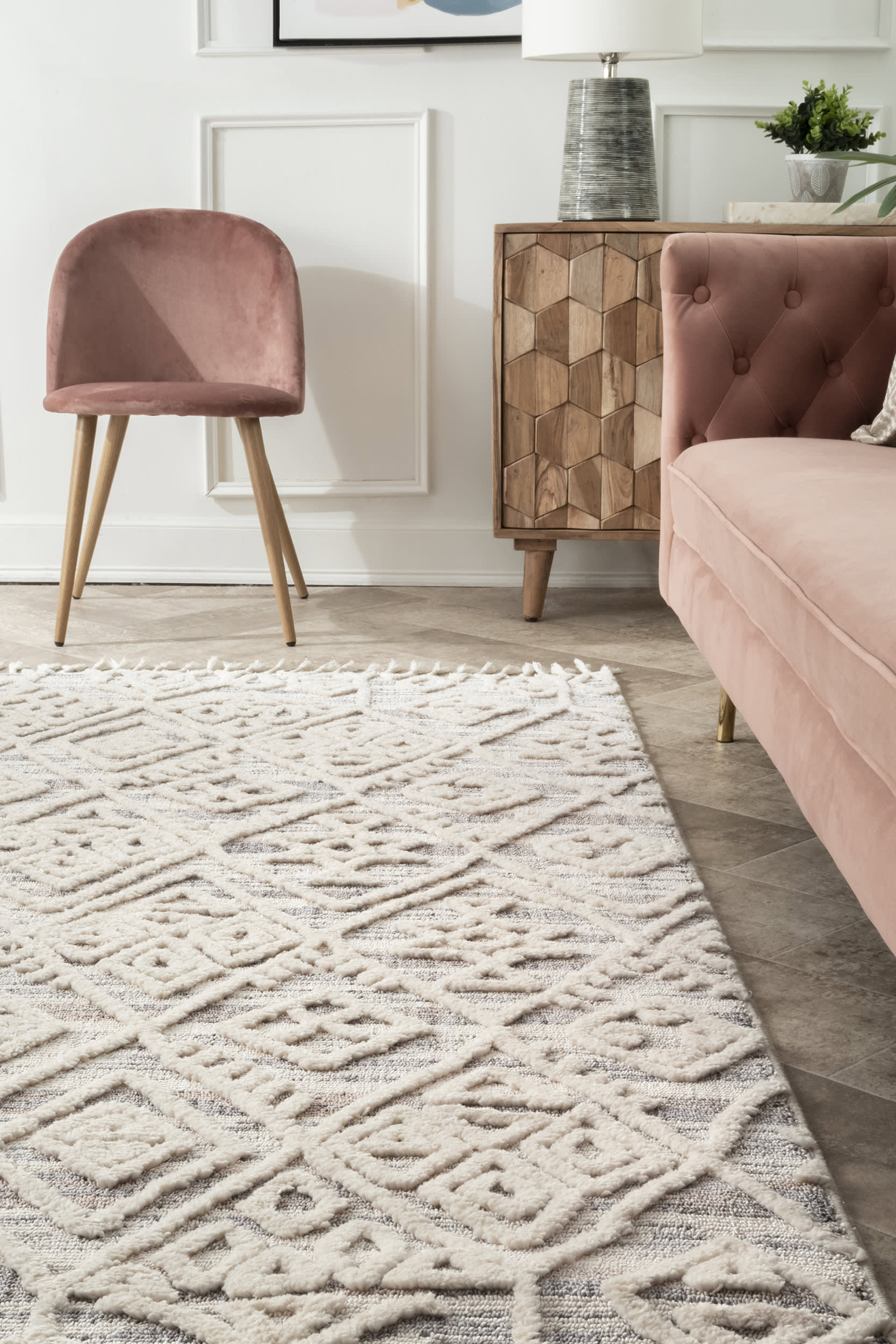 Textured Tasseled Rug | Beige - Image 4