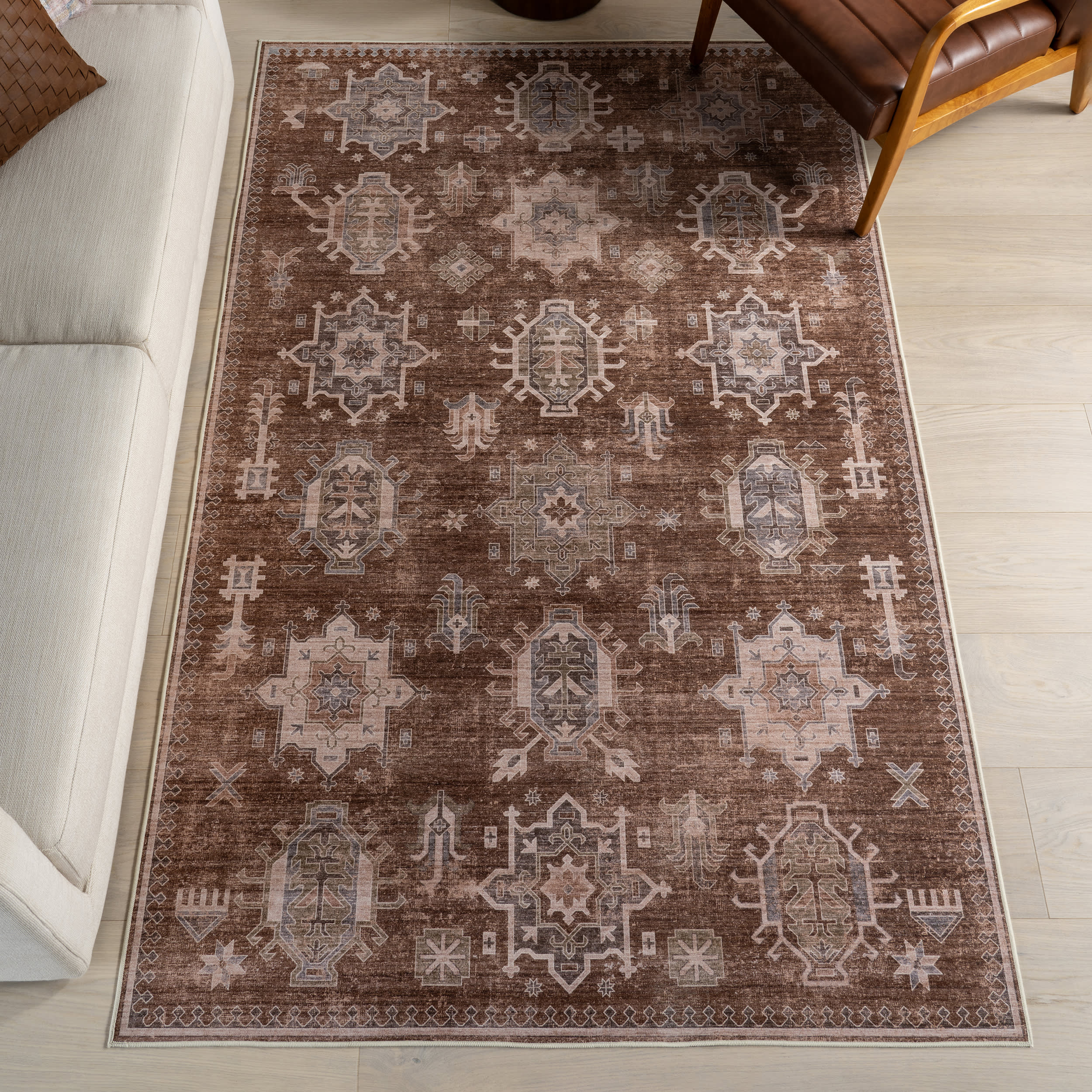 Thalia Medallion Spill Proof Washable Rug | Sienna Brown - Image 2