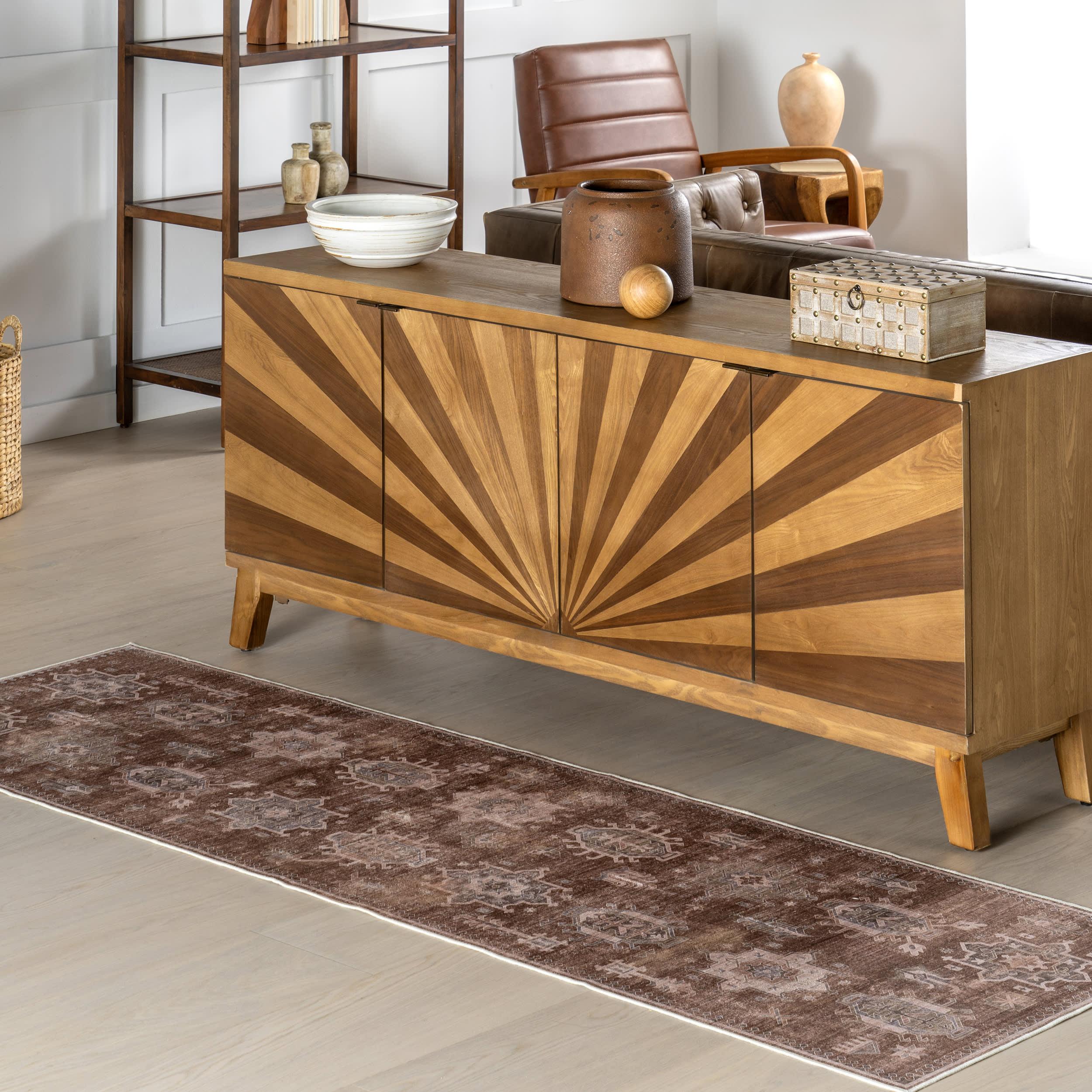 Thalia Medallion Spill Proof Washable Rug | Sienna Brown - Image 2