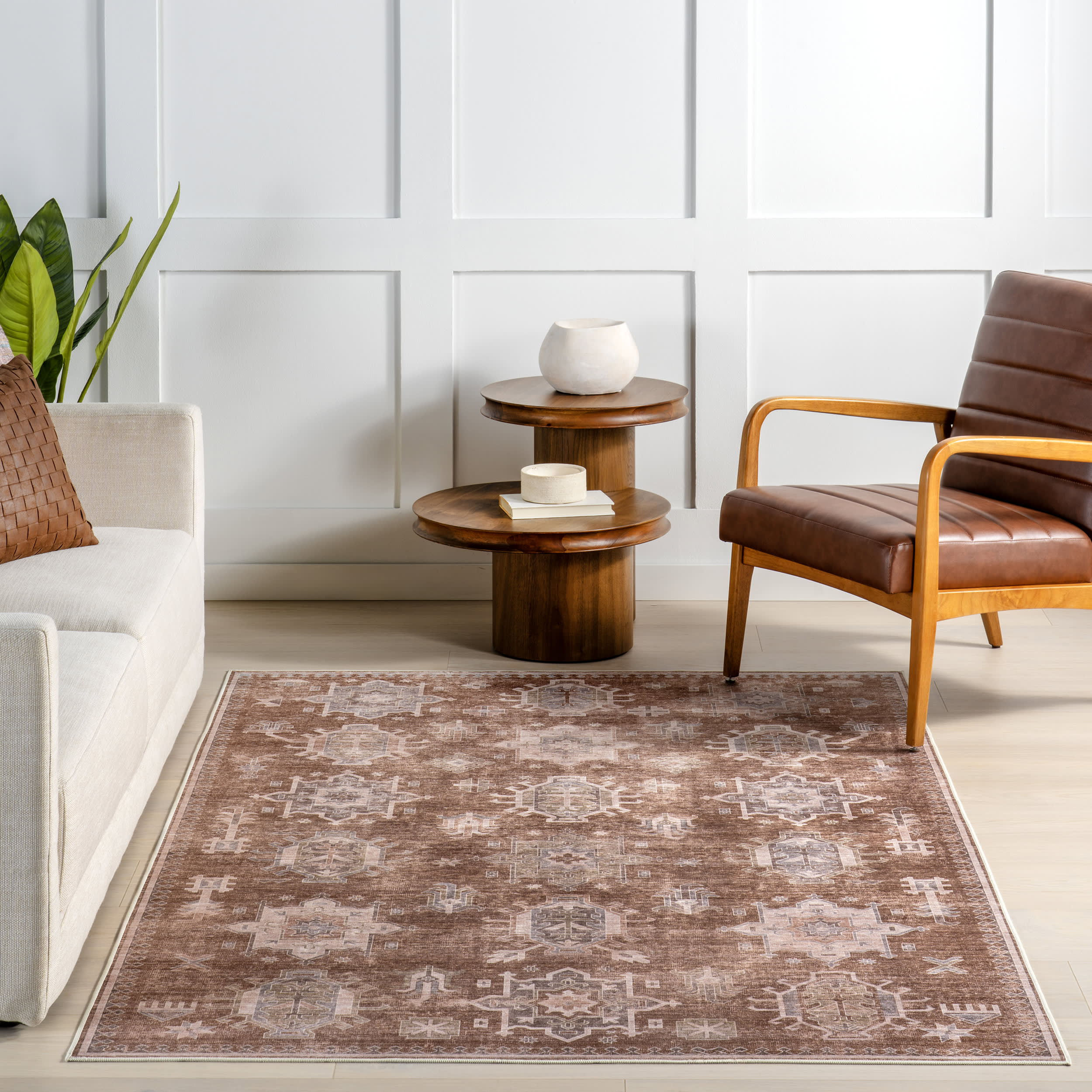Thalia Medallion Spill Proof Washable Rug | Sienna Brown - Image 5