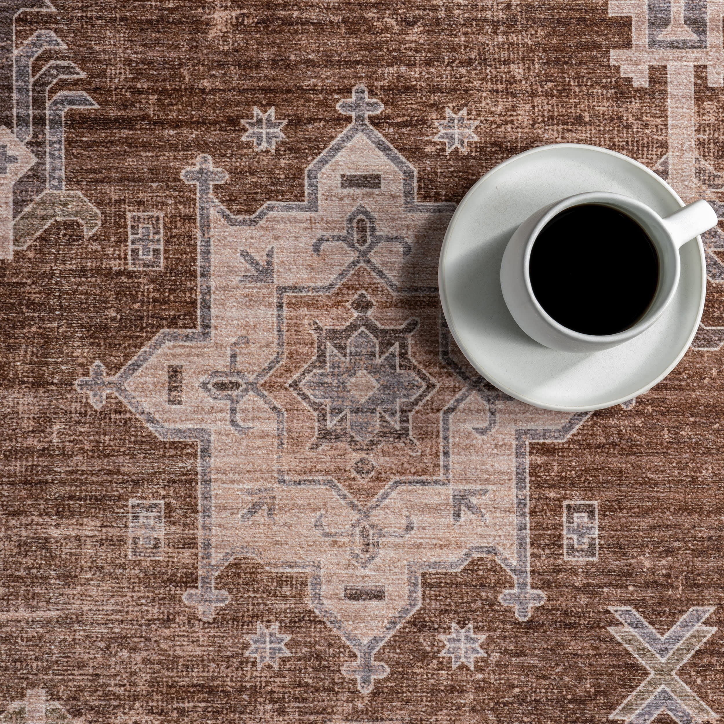 Thalia Medallion Spill Proof Washable Rug | Sienna Brown - Image 8