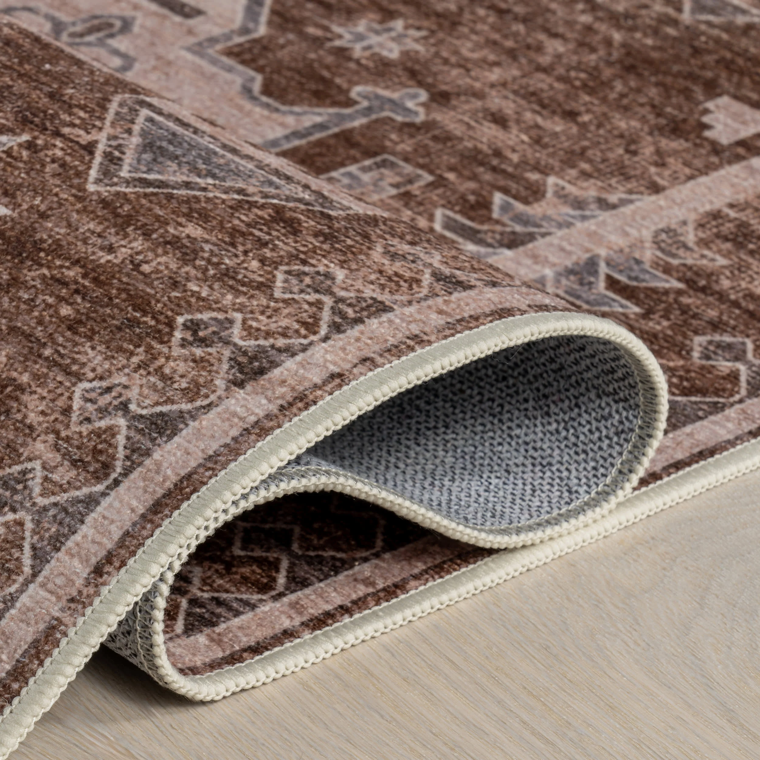 Thalia Medallion Spill Proof Washable Rug | Sienna Brown - Image 9