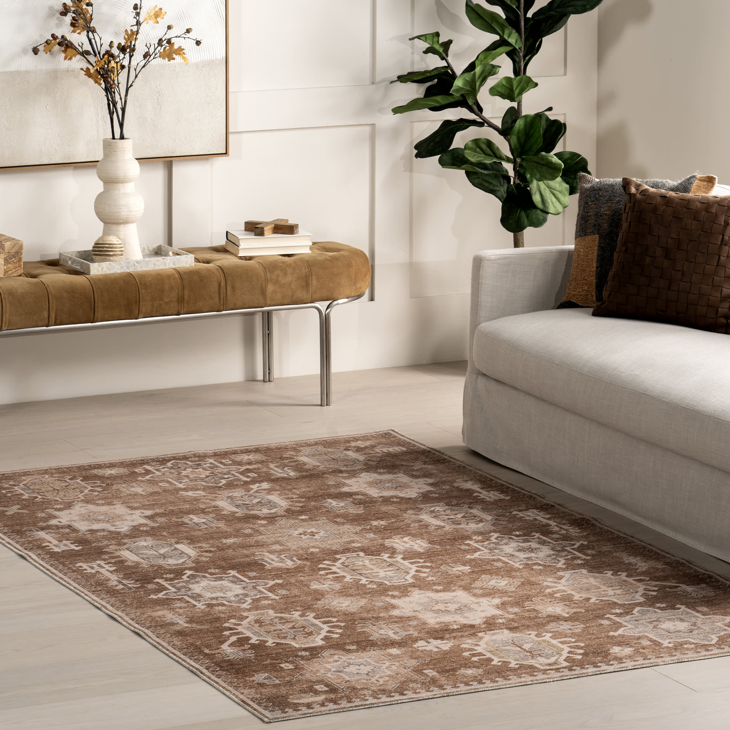 Thalia Medallion Washable Rug | Sienna Brown - Image 2