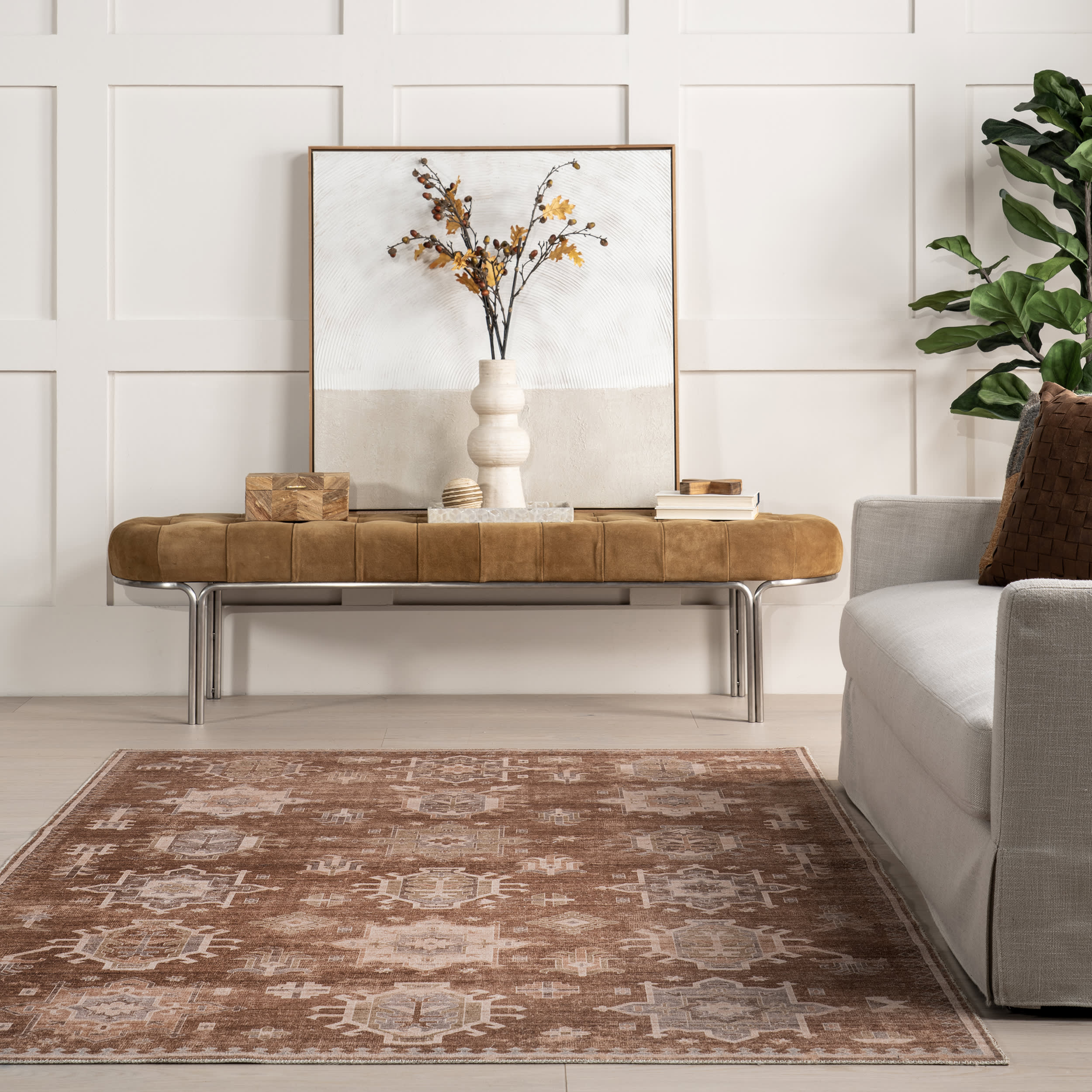 Thalia Medallion Washable Rug | Sienna Brown - Image 4