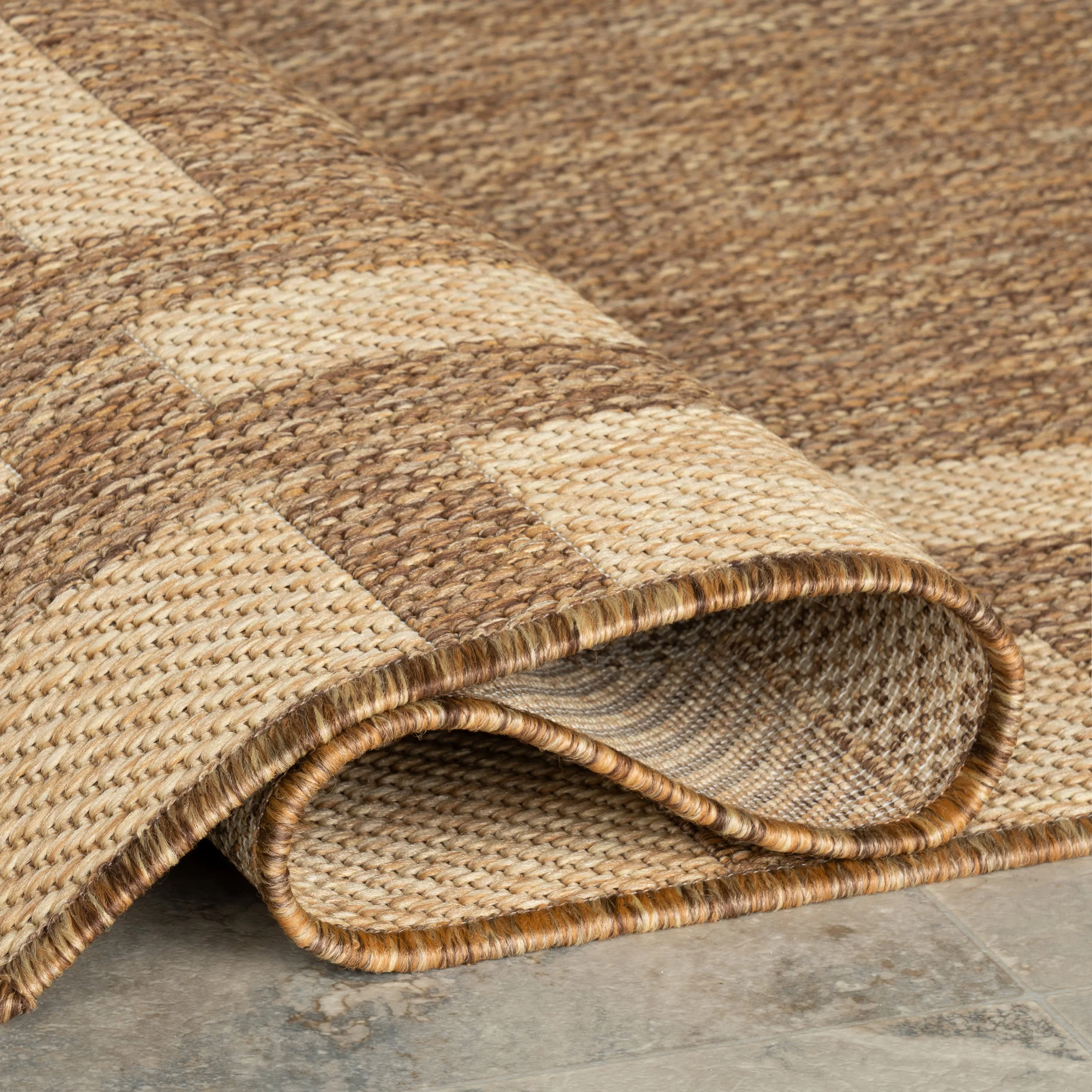 Thalina Modern Checkered Indoor/Outdoor Rug | Light Brown - Image 8