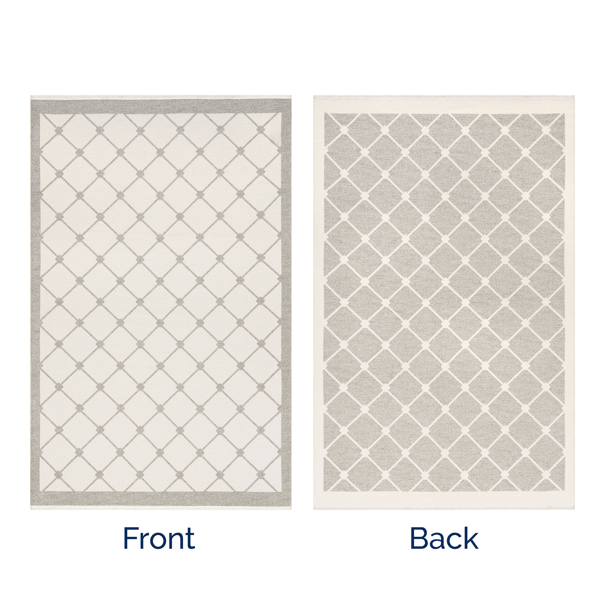 Thelma Lattice Fringed Reversible Washable Rug | Light Grey - Image 11