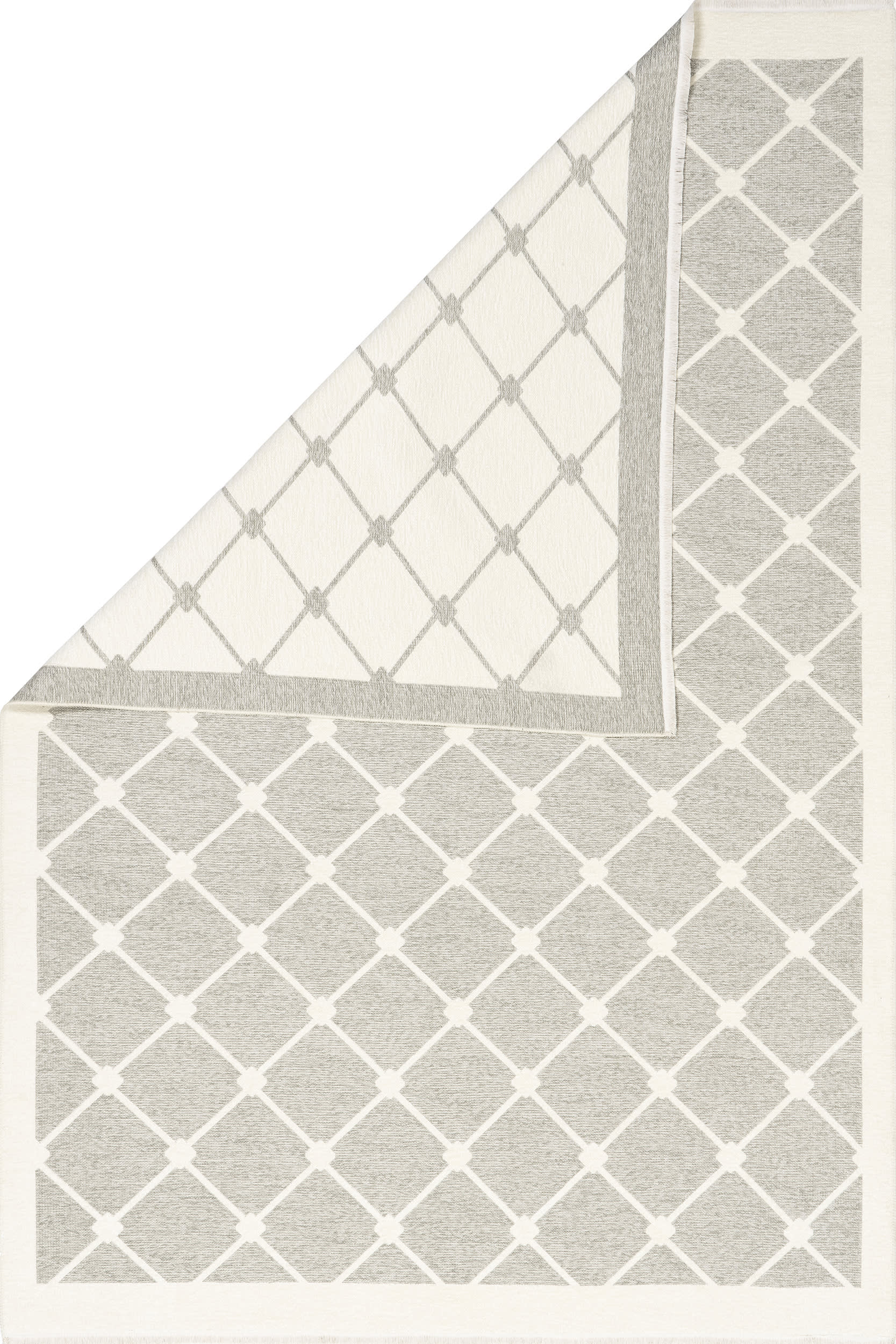 Thelma Lattice Fringed Reversible Washable Rug | Light Grey - Image 5