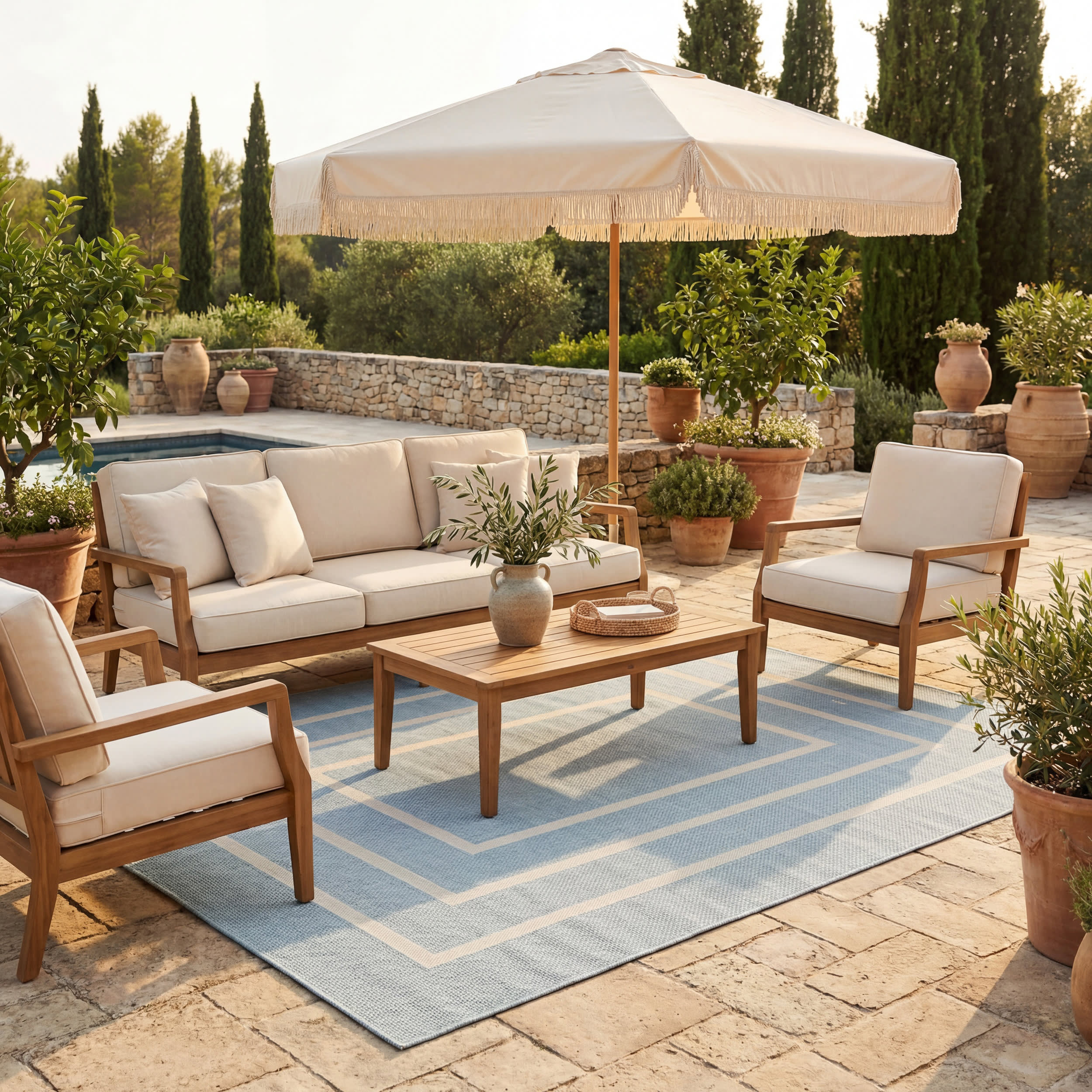 Thena Modern Bordered Indoor/Outdoor Rug | Blue - Image 2
