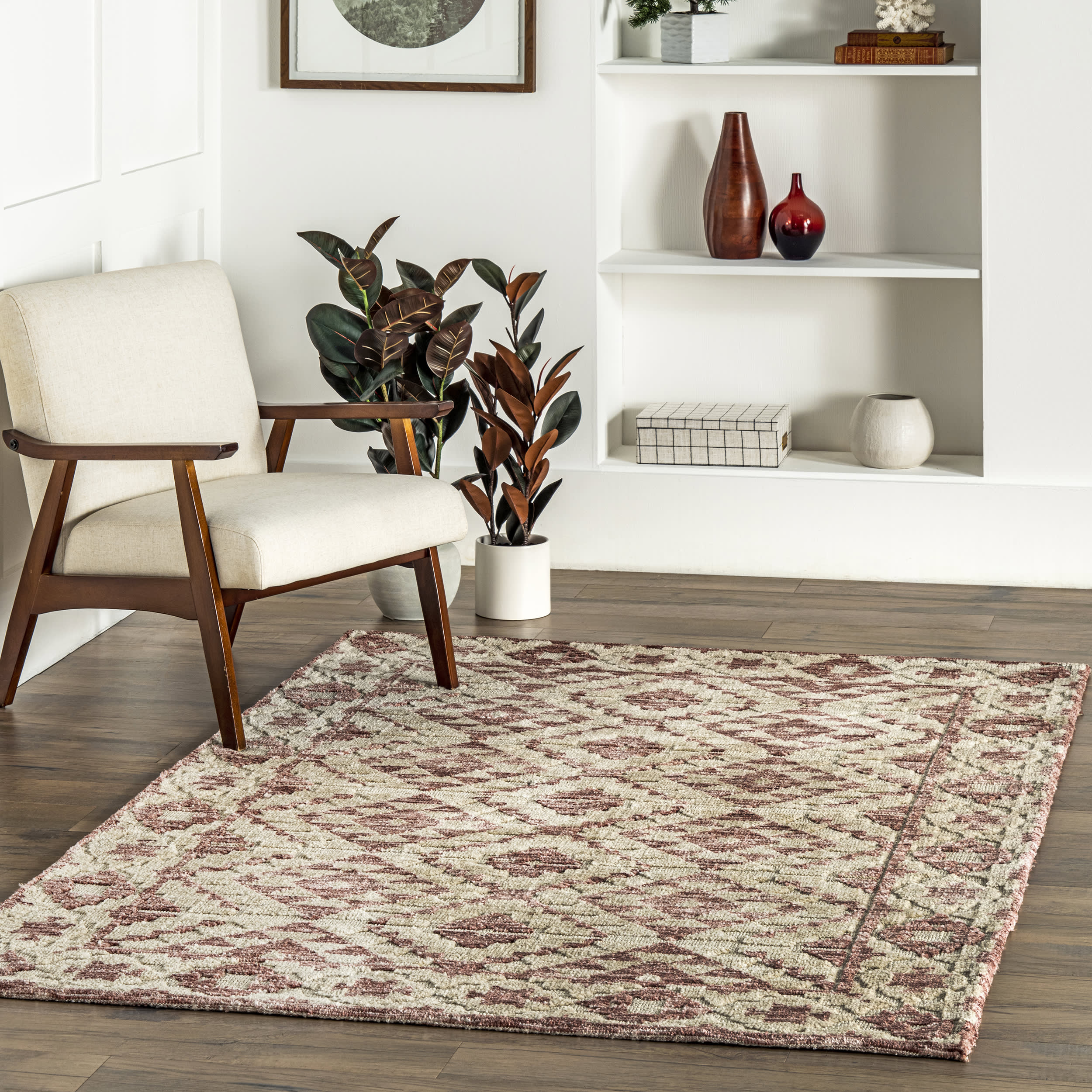 Tia Bordered Diamond Rug | Rust - Image 2