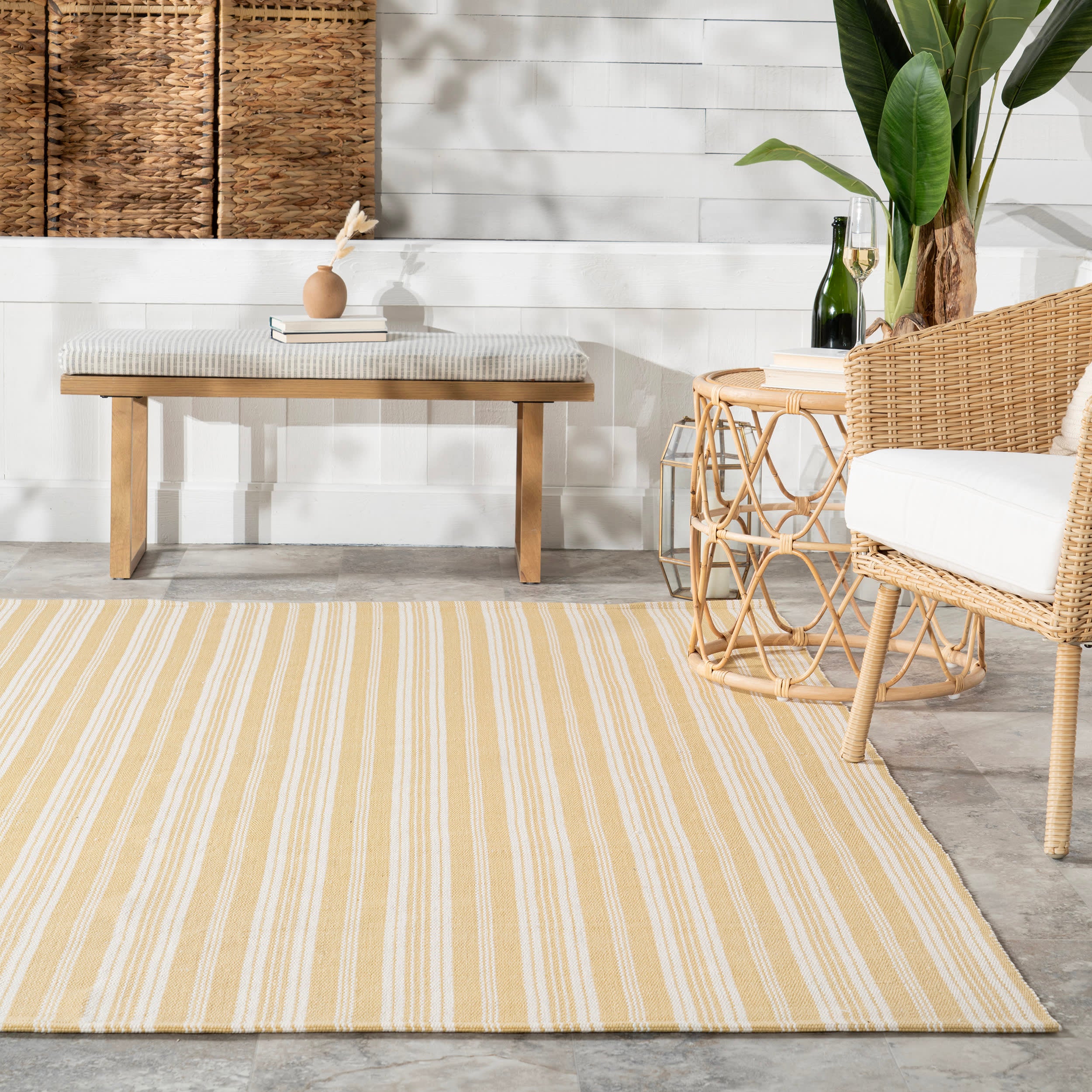 Ticking Stripe Handwoven Indoor/Outdoor Rug | Beige - Image 4
