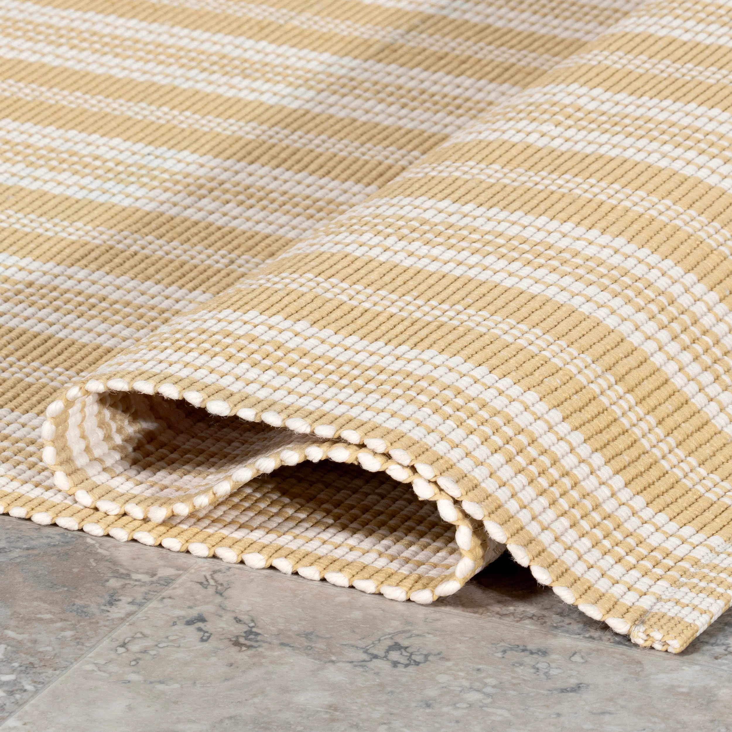 Ticking Stripe Handwoven Indoor/Outdoor Rug | Beige - Image 8