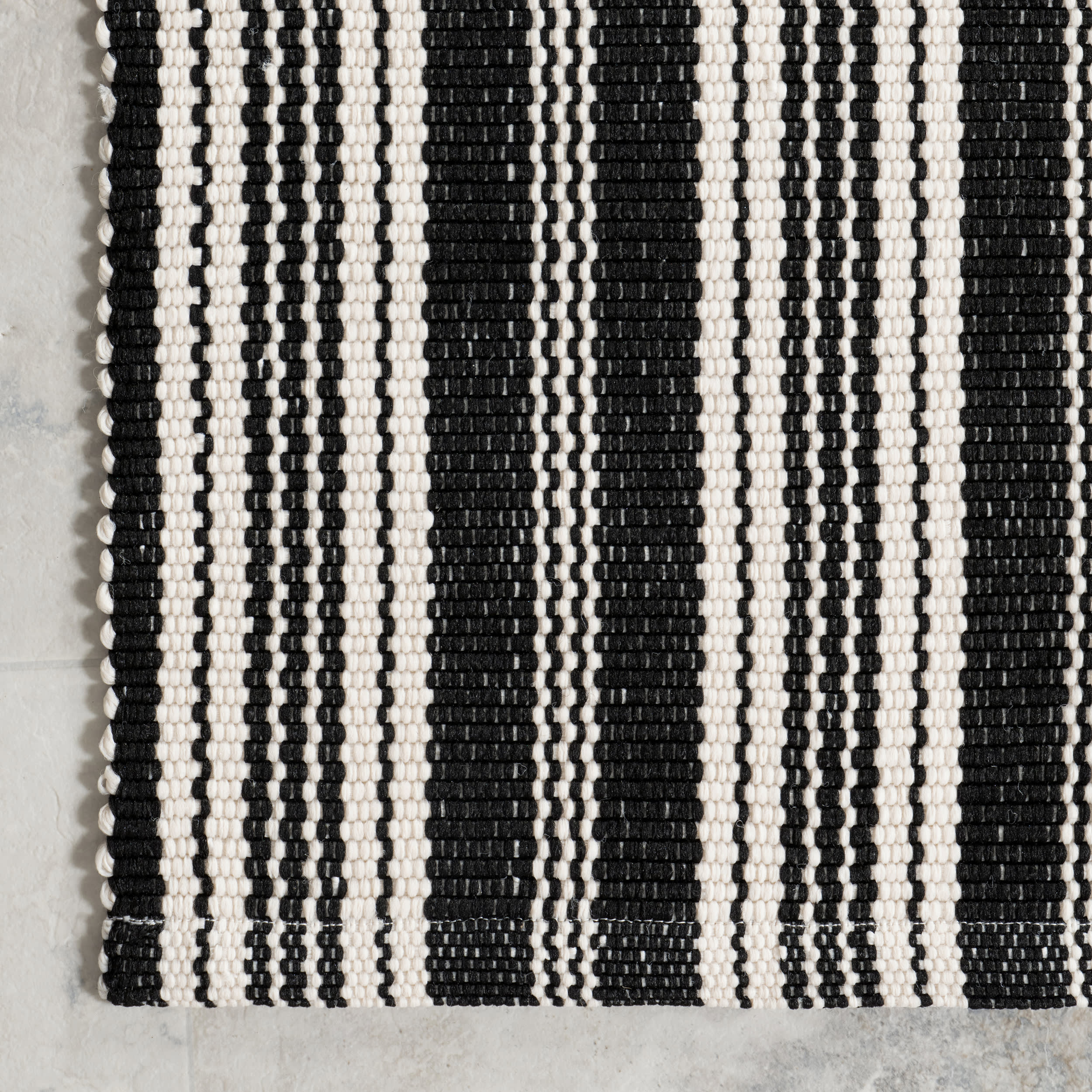 Ticking Stripe Handwoven Indoor/Outdoor Rug | Black - Image 3