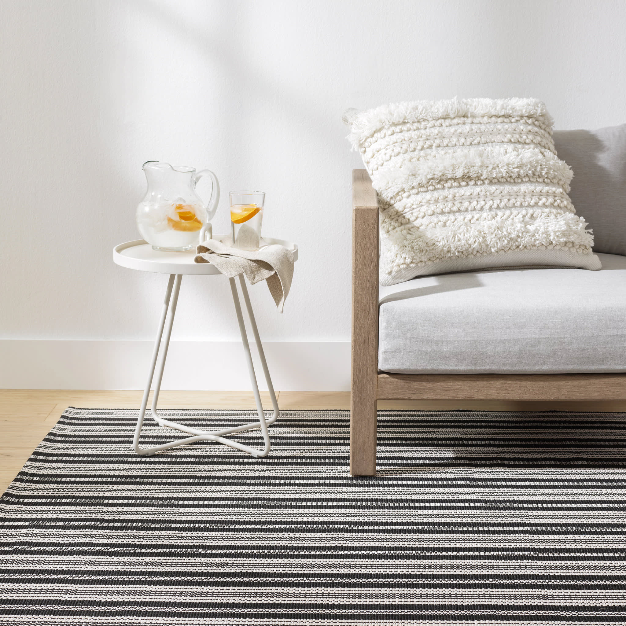 Ticking Stripe Handwoven Indoor/Outdoor Rug | Black/Ivory - Image 2
