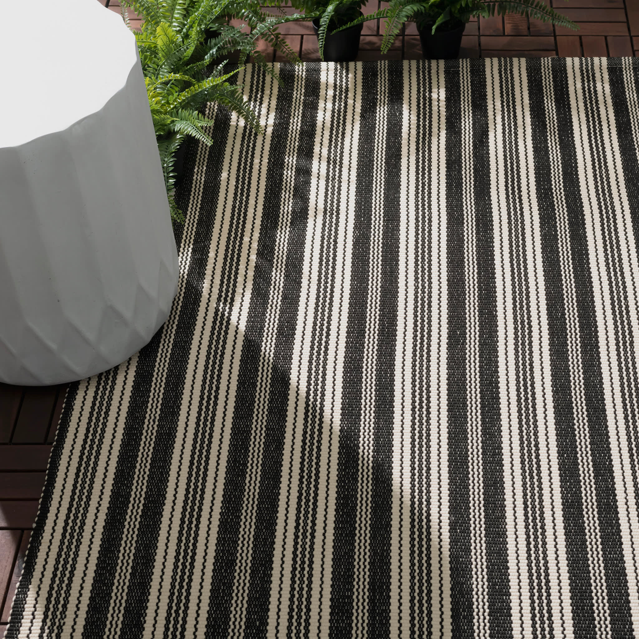 Ticking Stripe Handwoven Indoor/Outdoor Rug | Black/Ivory - Image 3