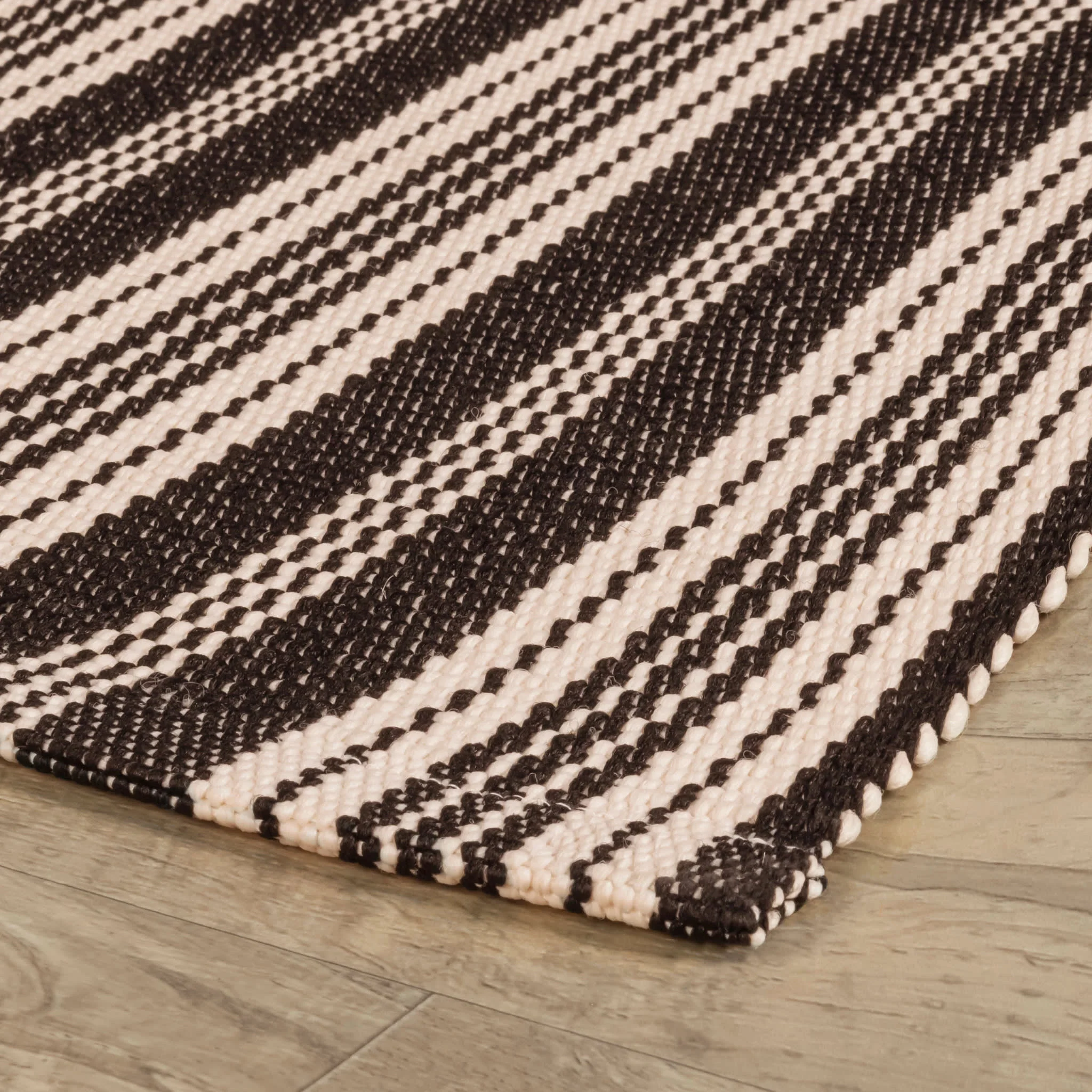 Ticking Stripe Handwoven Indoor/Outdoor Rug | Black/Ivory - Image 5