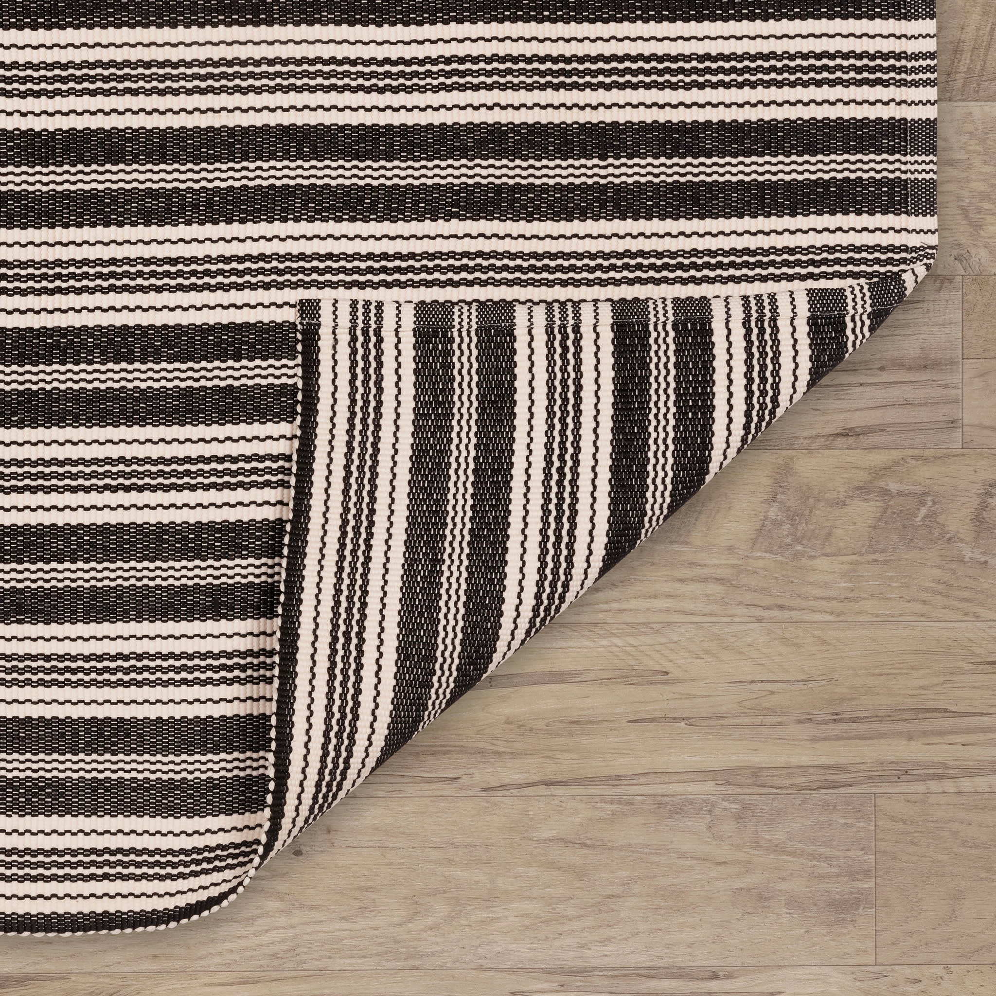 Ticking Stripe Handwoven Indoor/Outdoor Rug | Black/Ivory - Image 6