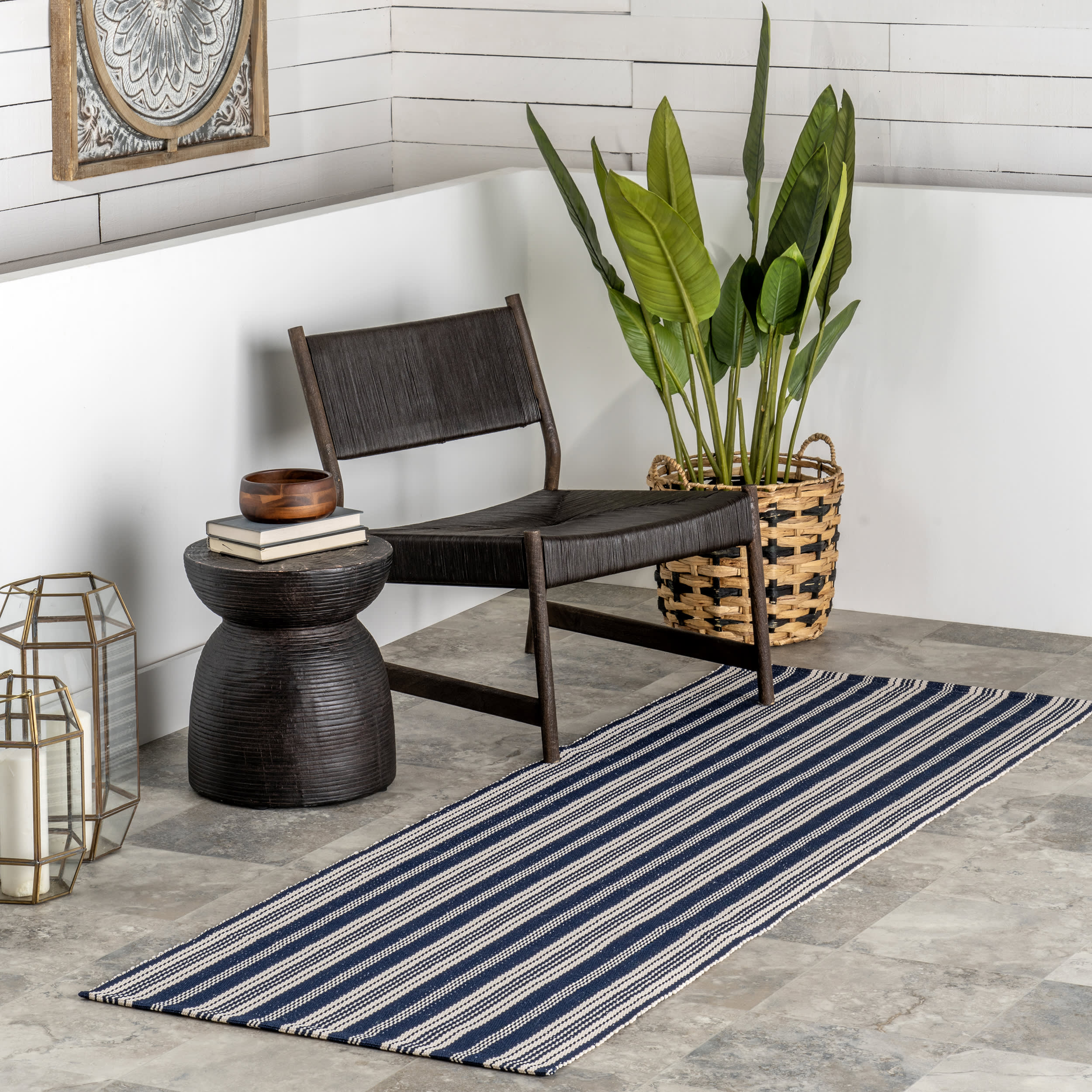 Ticking Stripe Handwoven Indoor/Outdoor Rug | Blue - Image 2