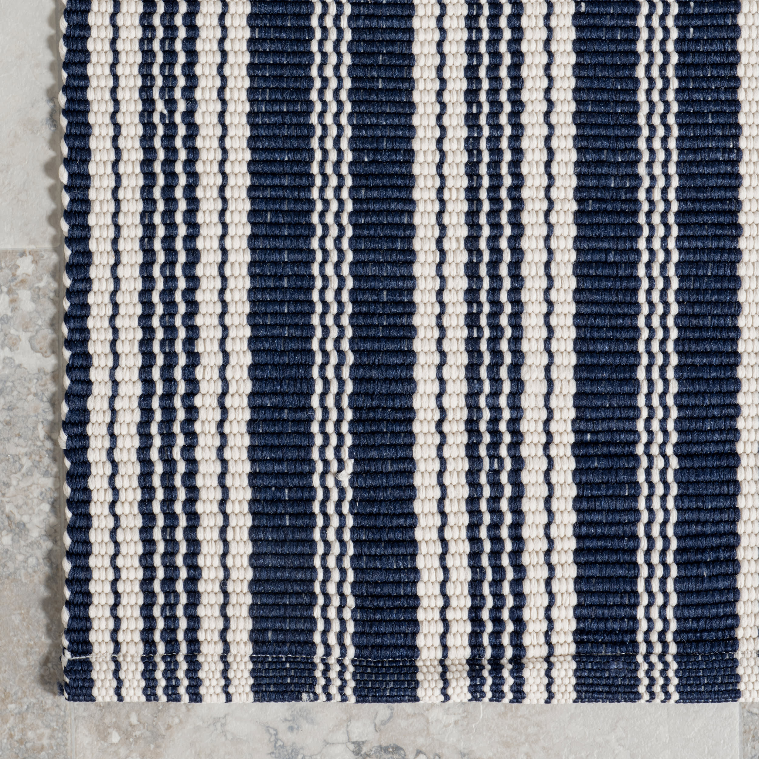 Ticking Stripe Handwoven Indoor/Outdoor Rug | Blue - Image 3