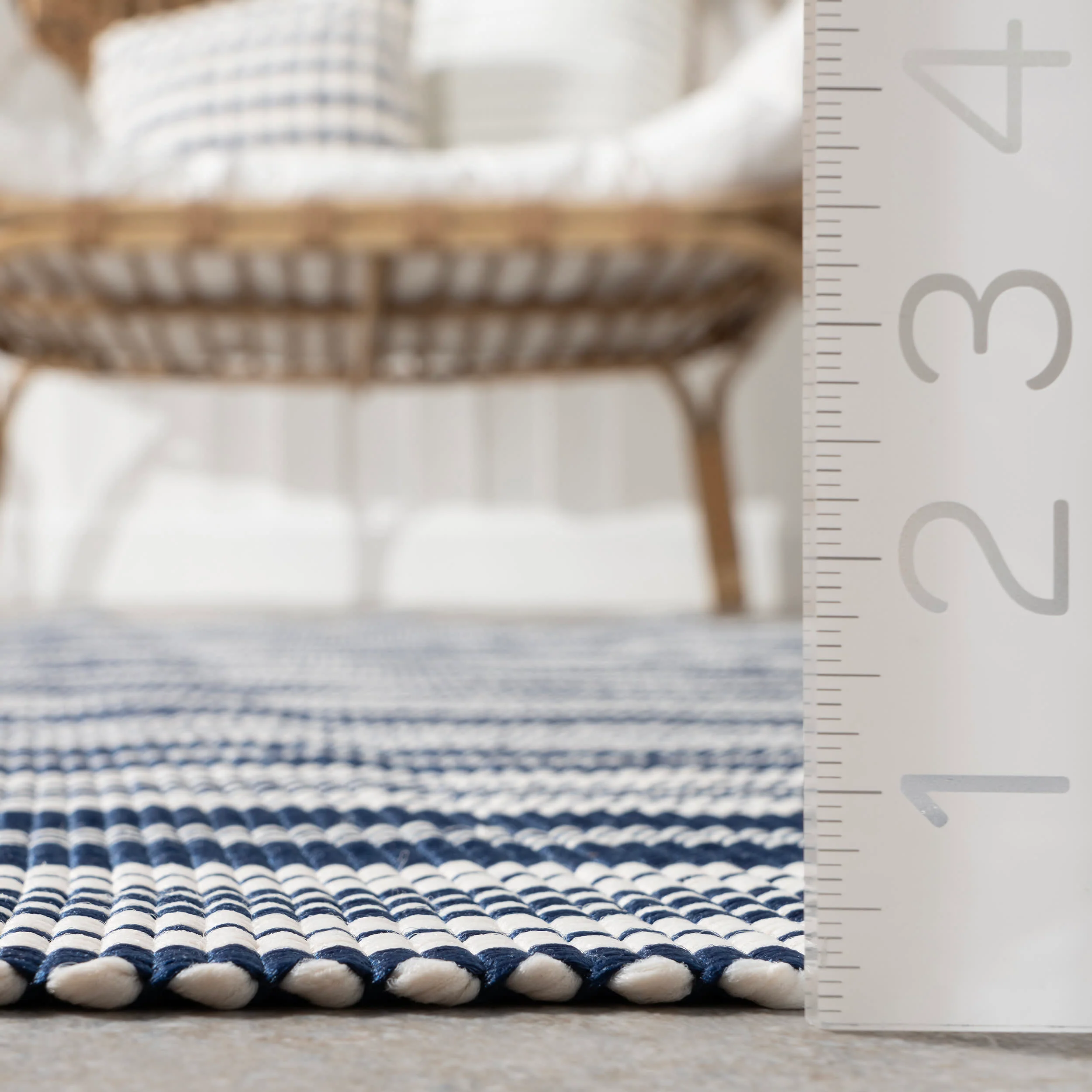 Ticking Stripe Handwoven Indoor/Outdoor Rug | Blue - Image 5
