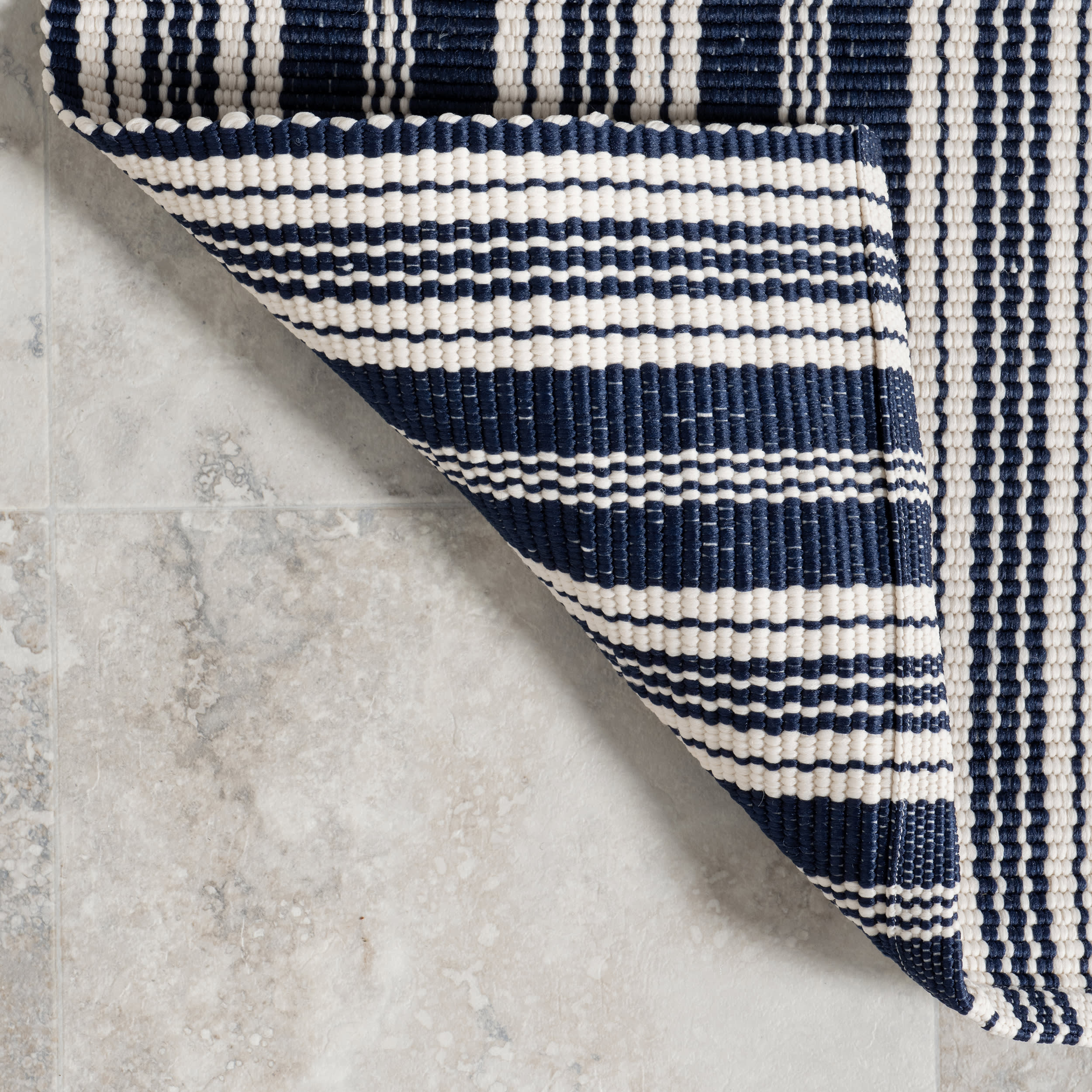 Ticking Stripe Handwoven Indoor/Outdoor Rug | Blue - Image 6