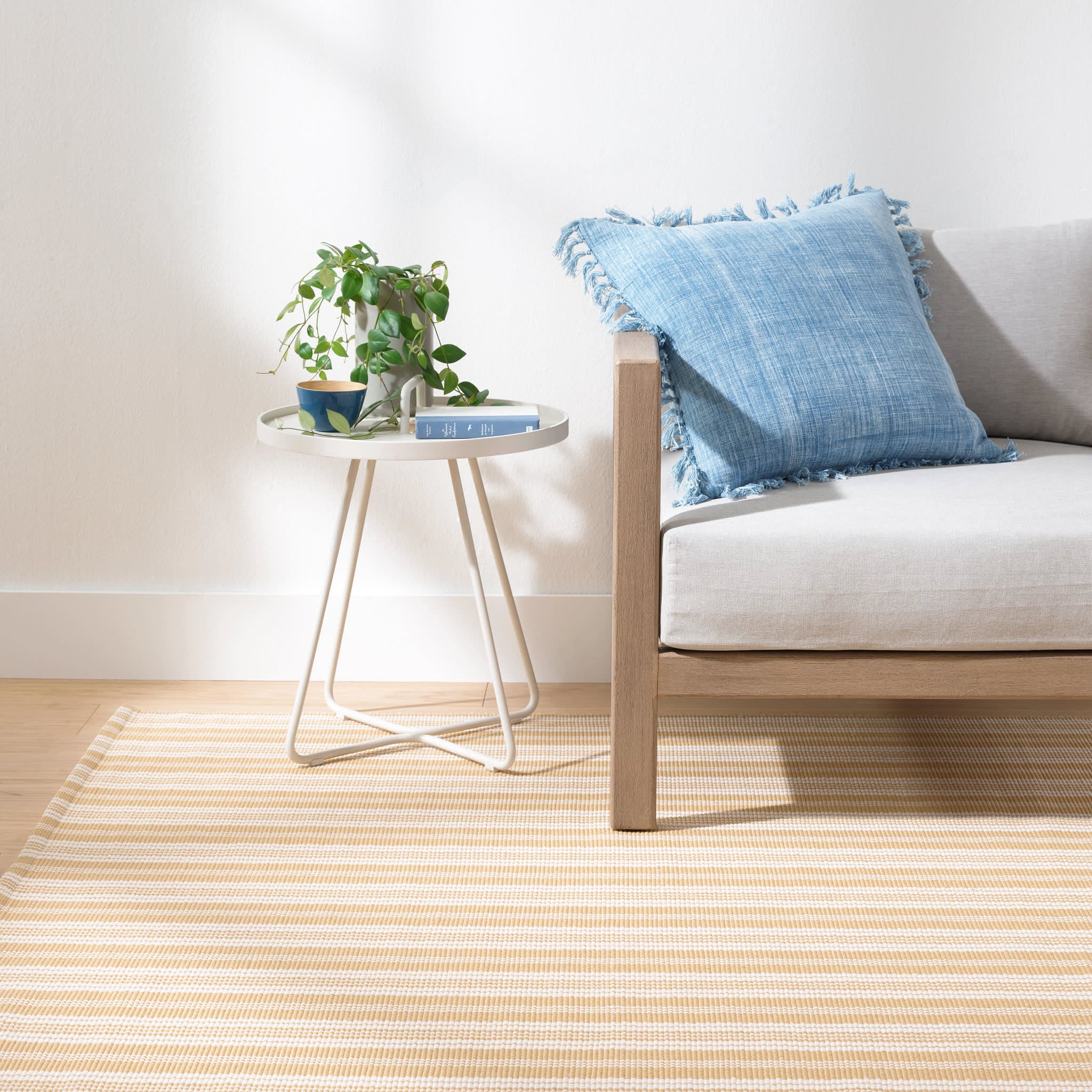 Ticking Stripe Handwoven Indoor/Outdoor Rug | Gold/Ivory - Image 2