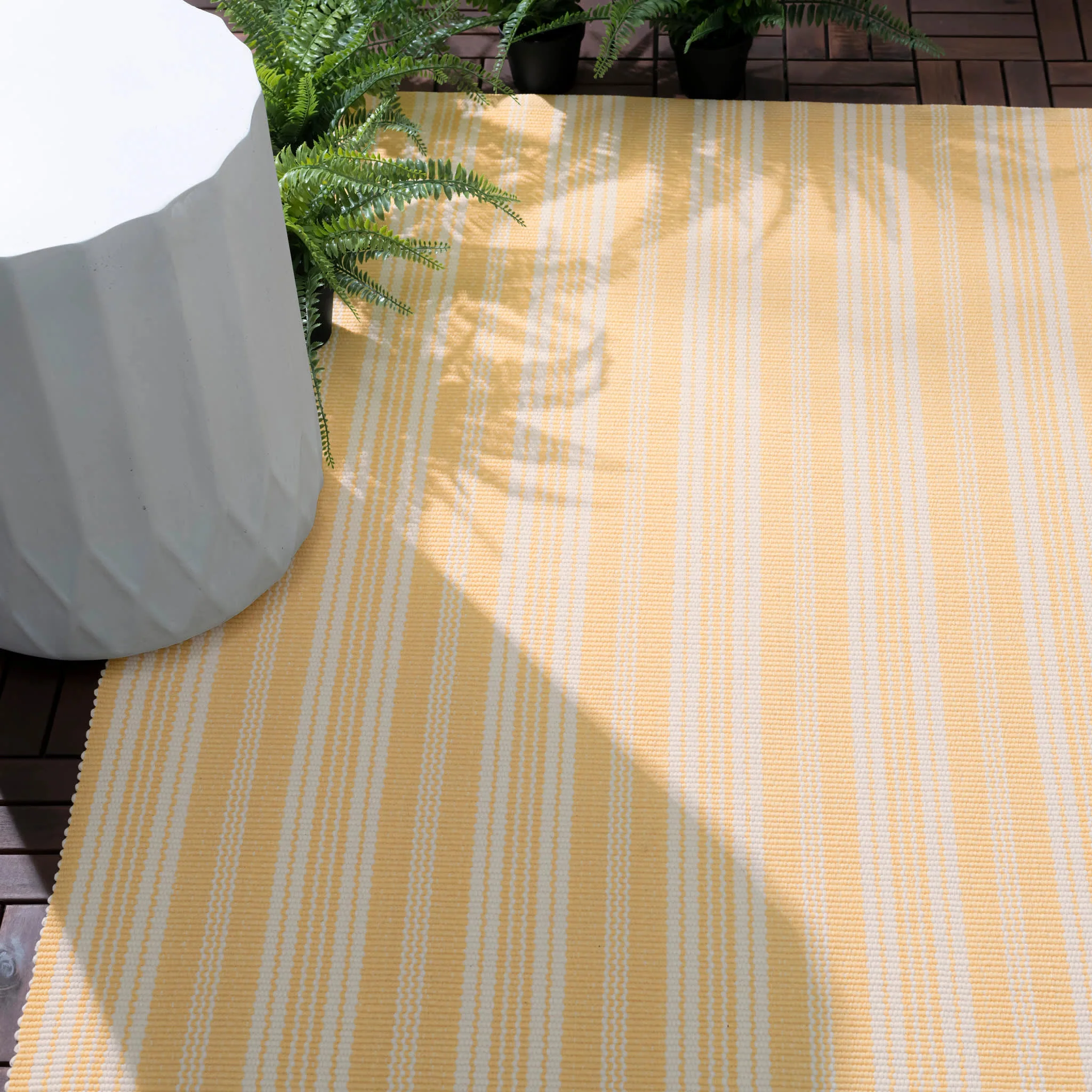 Ticking Stripe Handwoven Indoor/Outdoor Rug | Gold/Ivory - Image 3