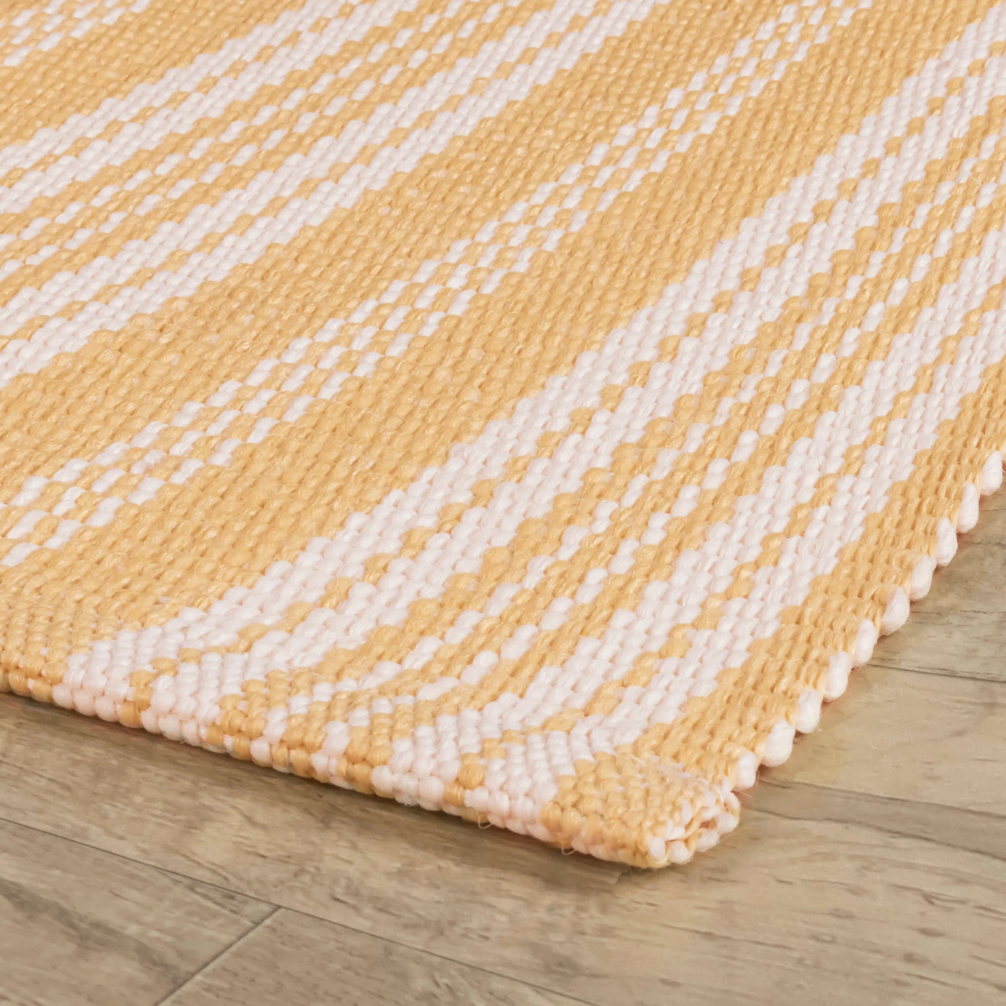 Ticking Stripe Handwoven Indoor/Outdoor Rug | Gold/Ivory - Image 5