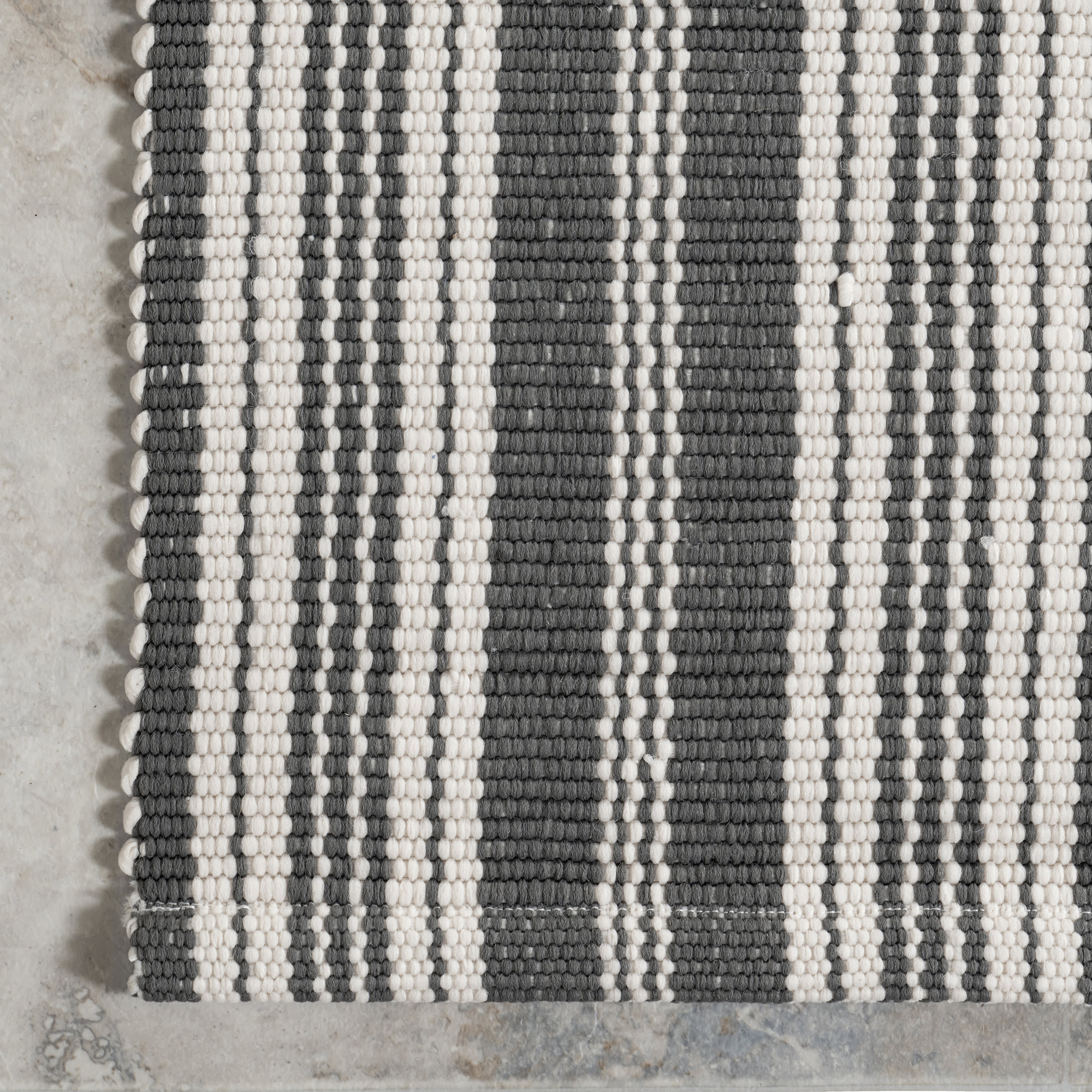 Ticking Stripe Handwoven Indoor/Outdoor Rug | Grey - Image 3