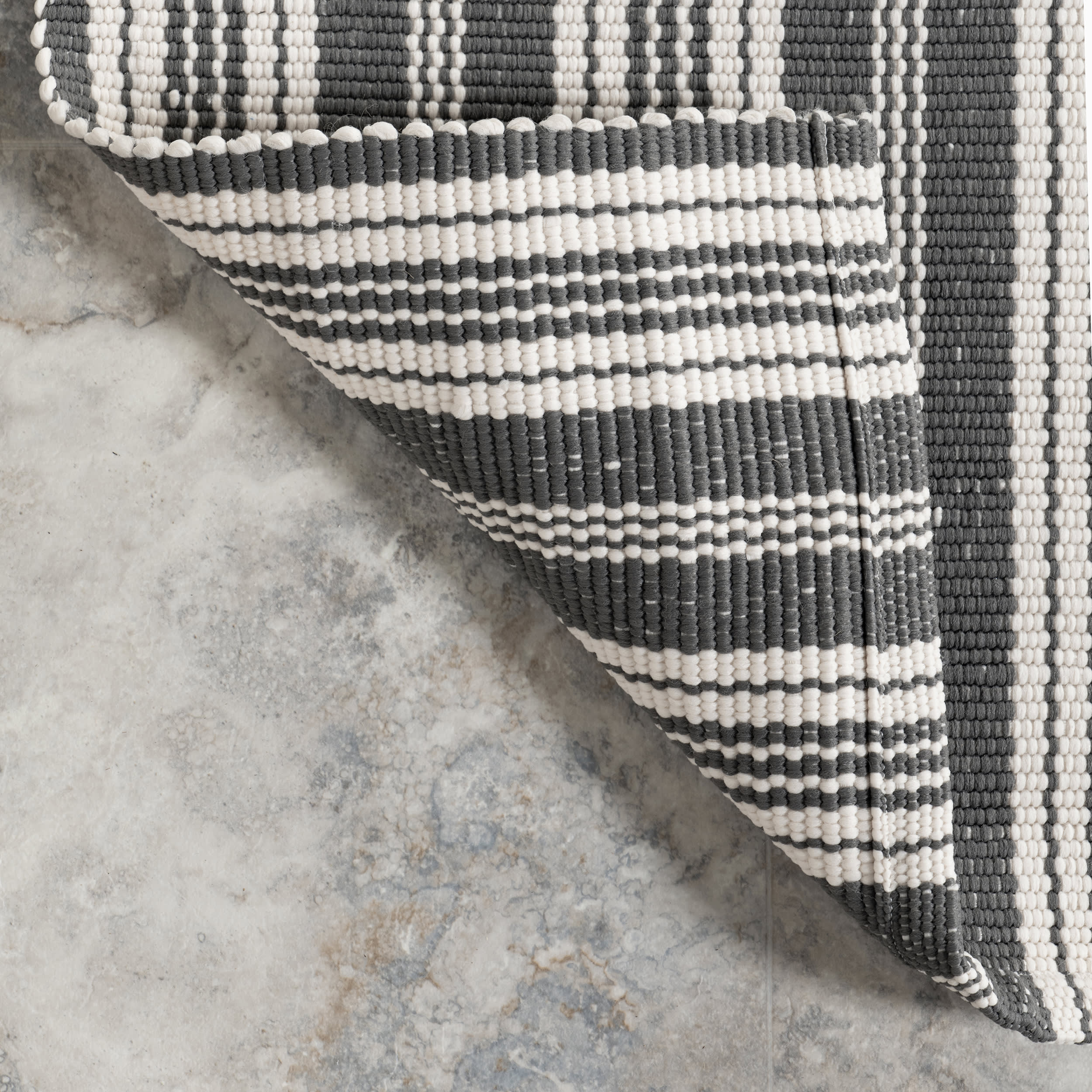 Ticking Stripe Handwoven Indoor/Outdoor Rug | Grey - Image 6