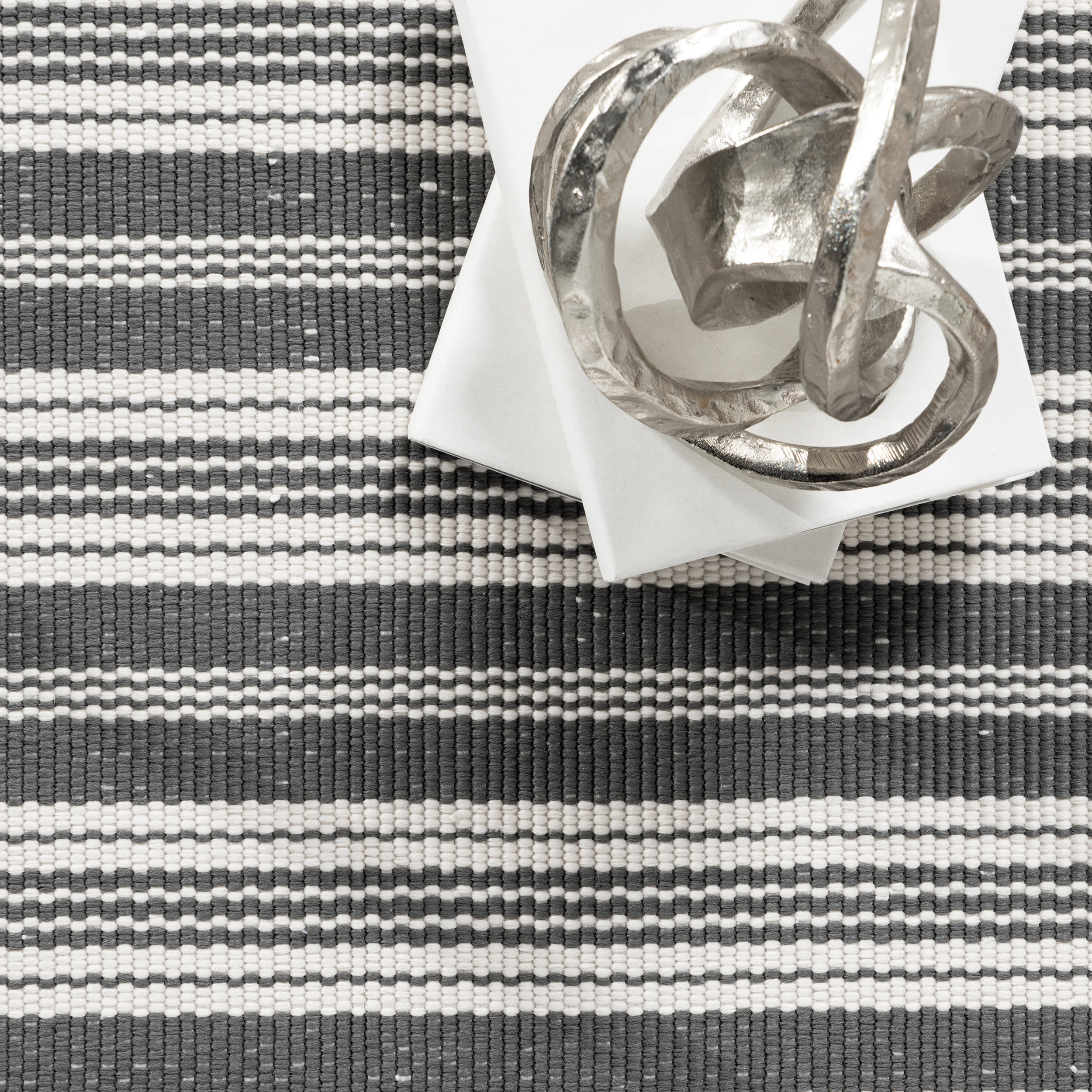 Ticking Stripe Handwoven Indoor/Outdoor Rug | Grey - Image 7